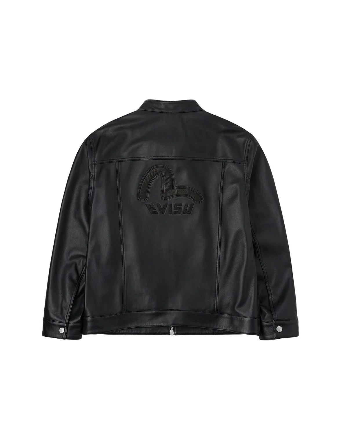 Logo and Seagull Embroidery Regular Fit Leather Jacket