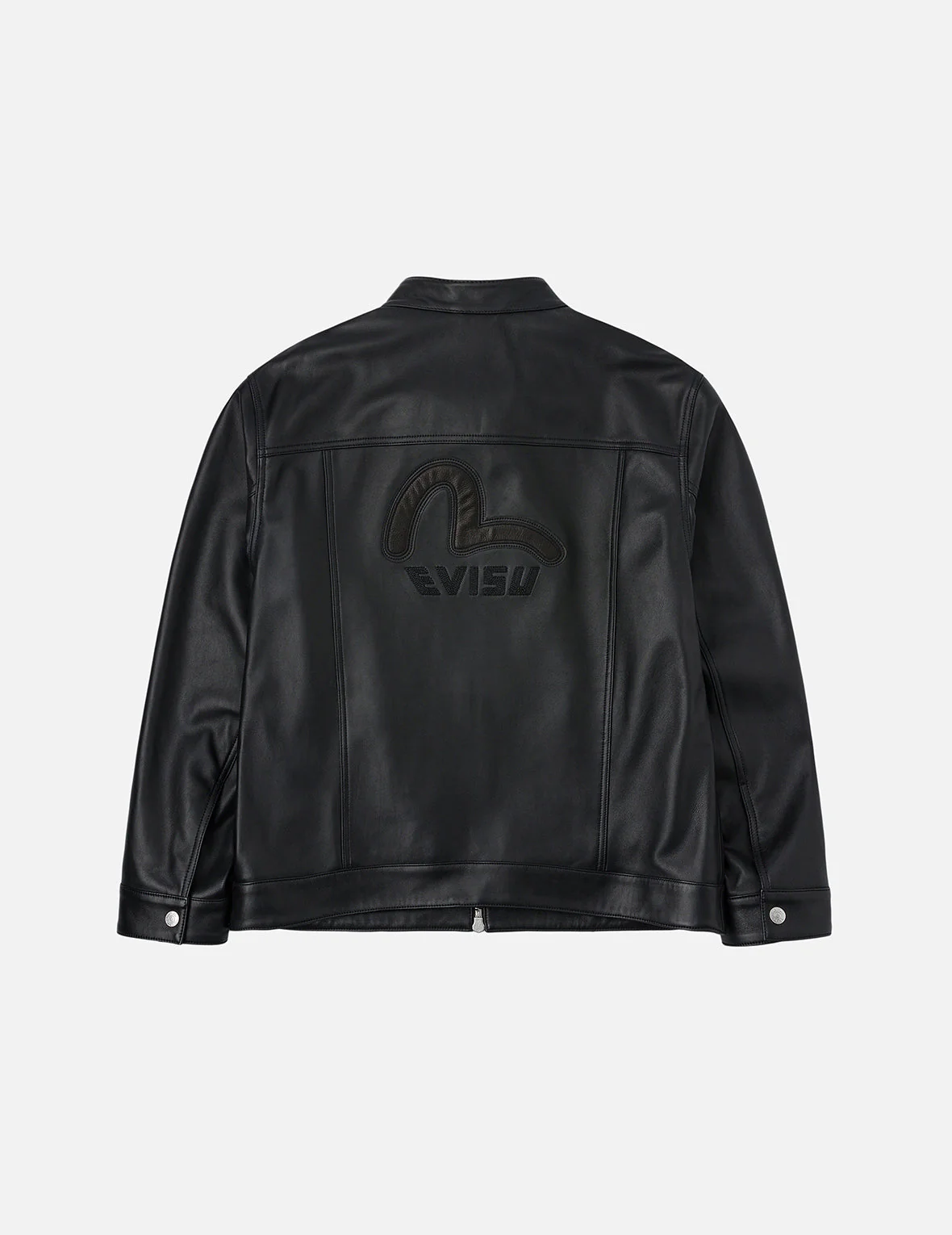 Logo and Seagull Embroidery Regular Fit Leather Jacket - Image 3