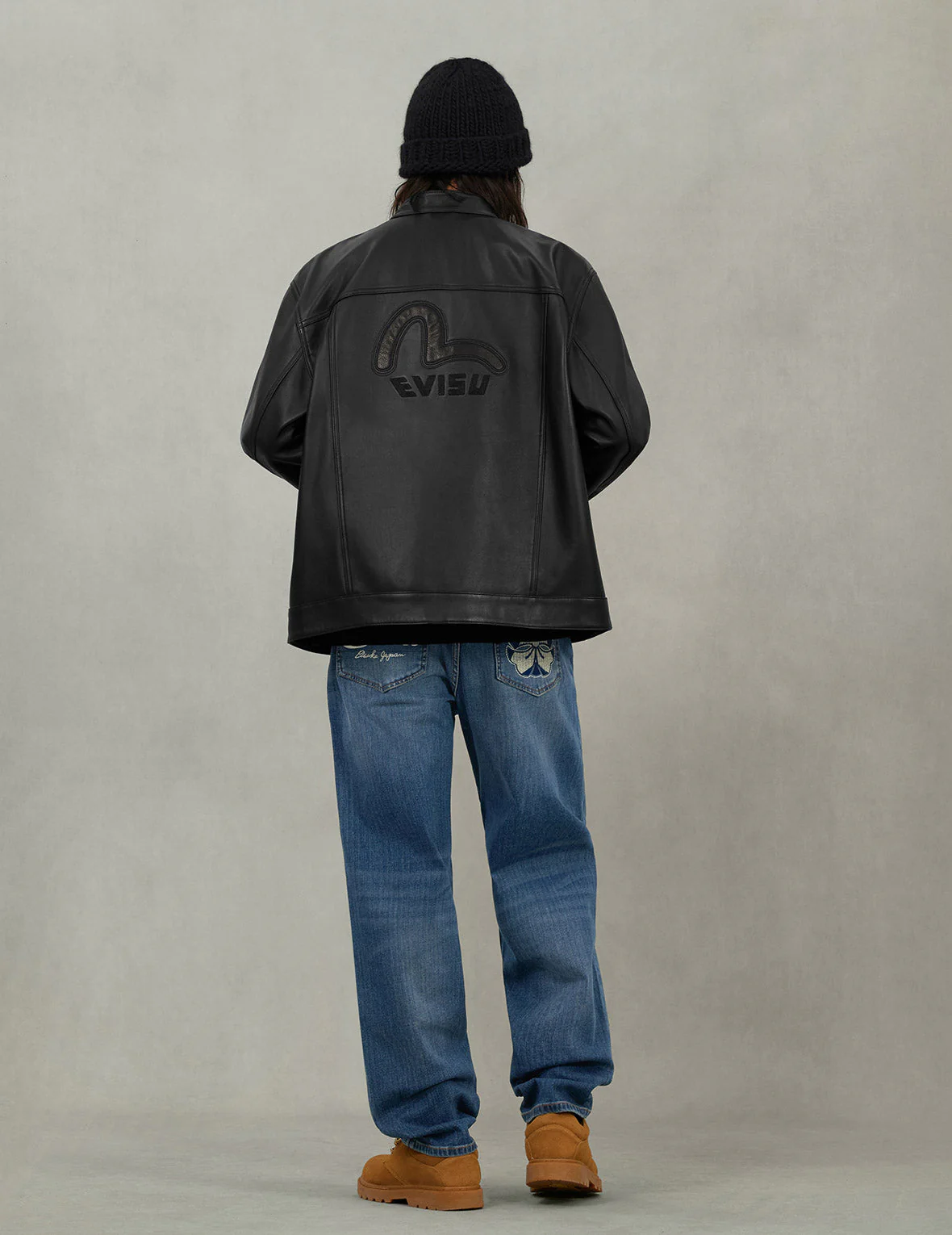Logo and Seagull Embroidery Regular Fit Leather Jacket - Image 6