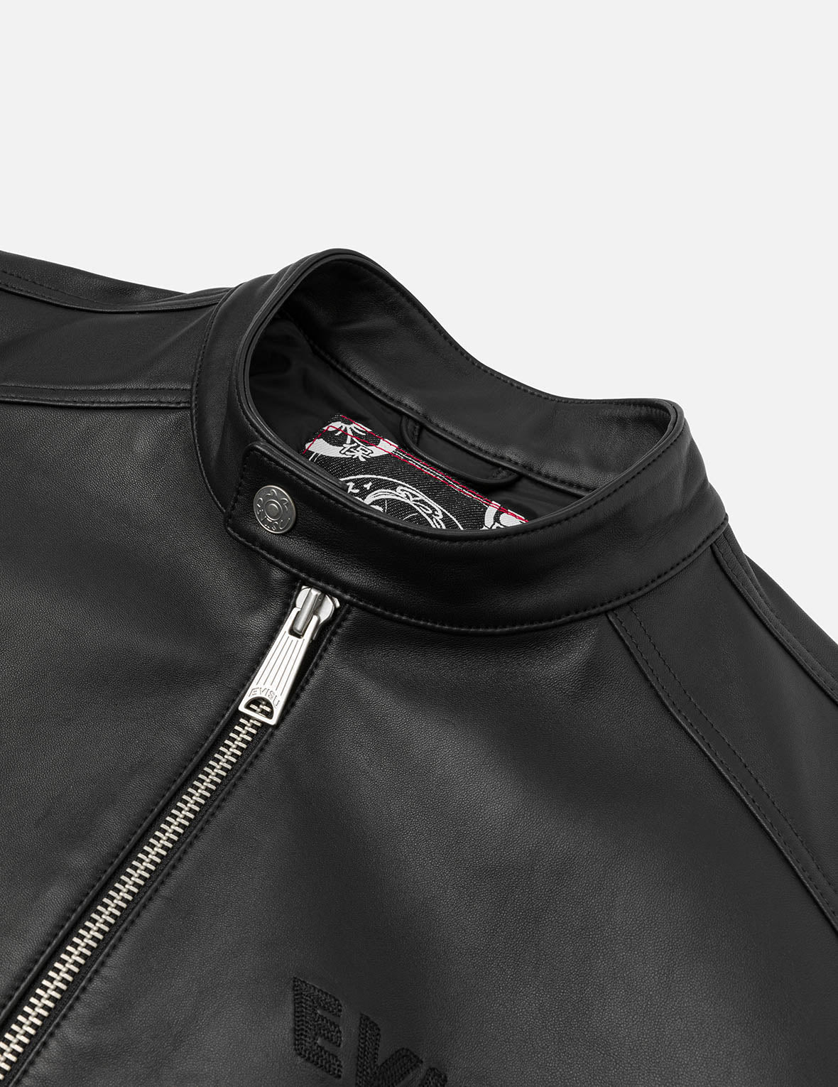 Logo and Seagull Embroidery Regular Fit Leather Jacket - Image 9