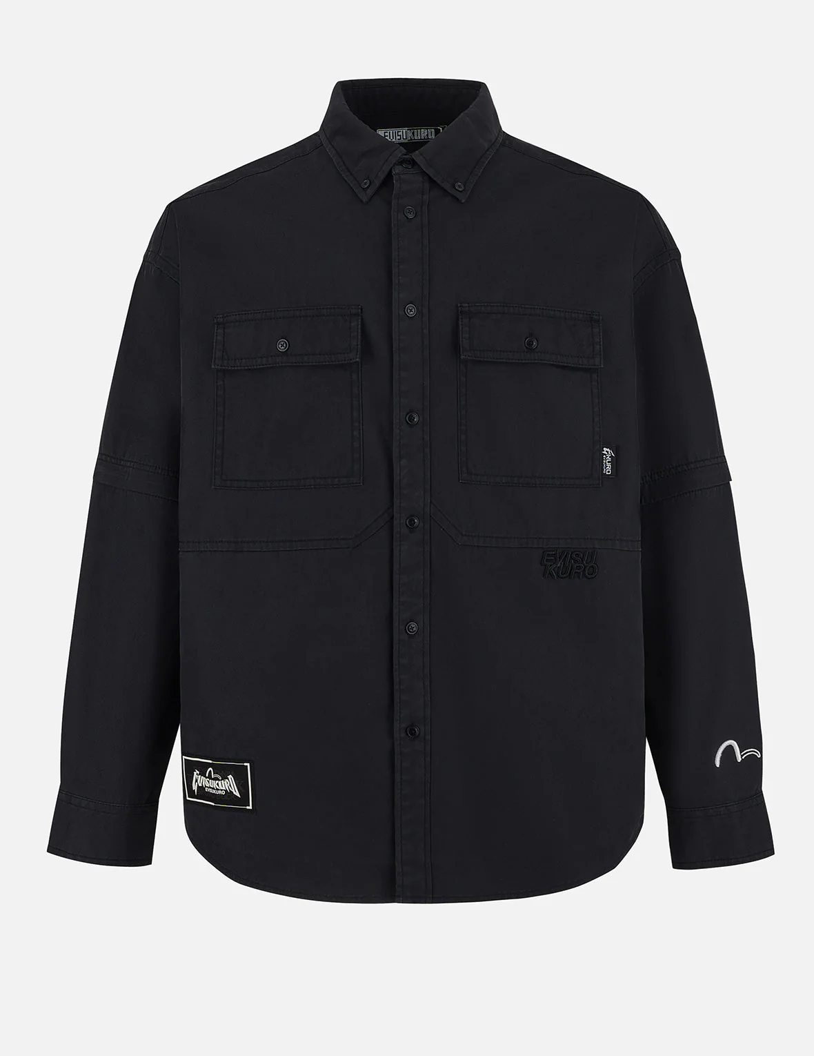 Logo and Seagull Embroidery with Detachable Sleeves Loose Fit Shirt Jacket
