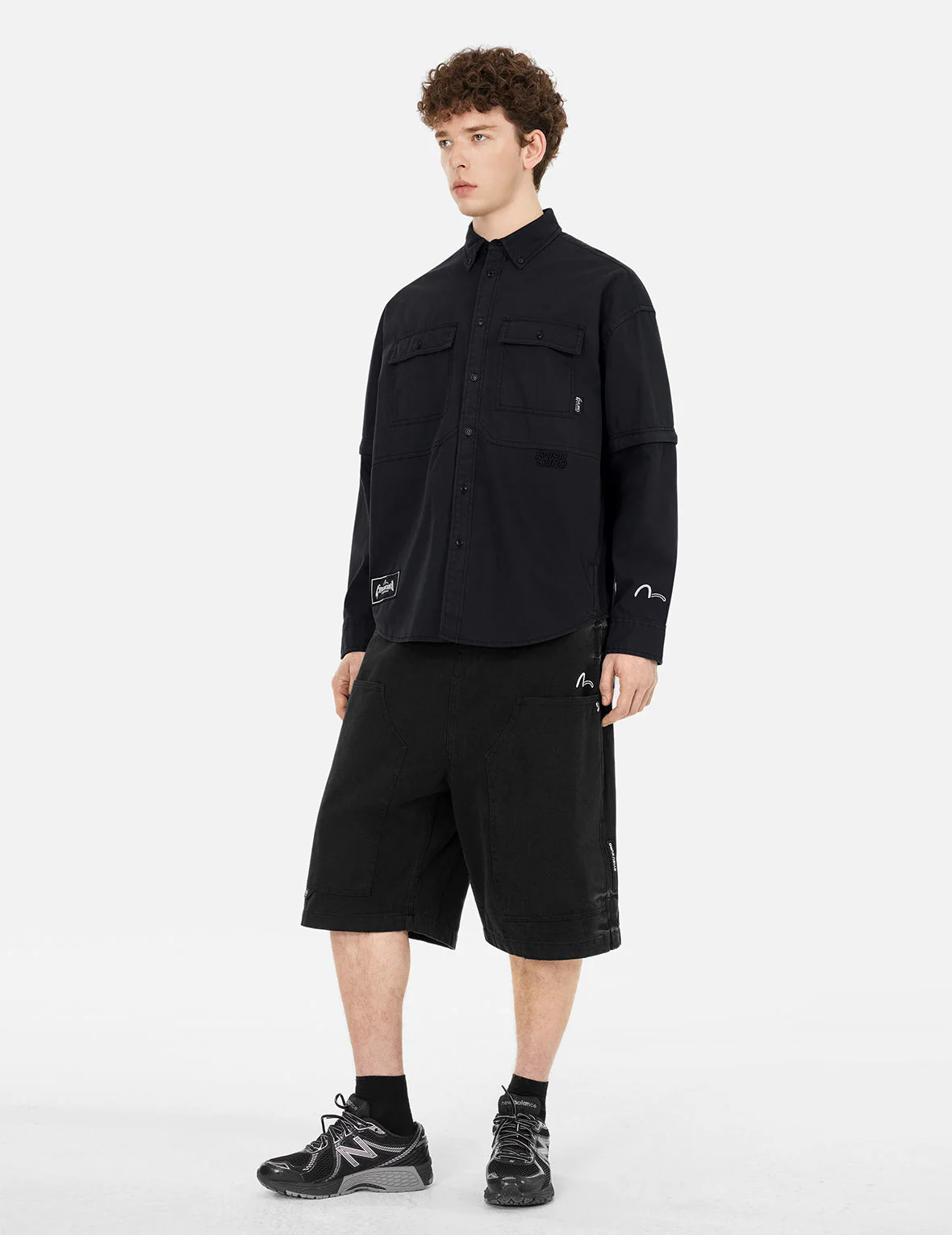 Logo and Seagull Embroidery with Detachable Sleeves Loose Fit Shirt Jacket - Image 3