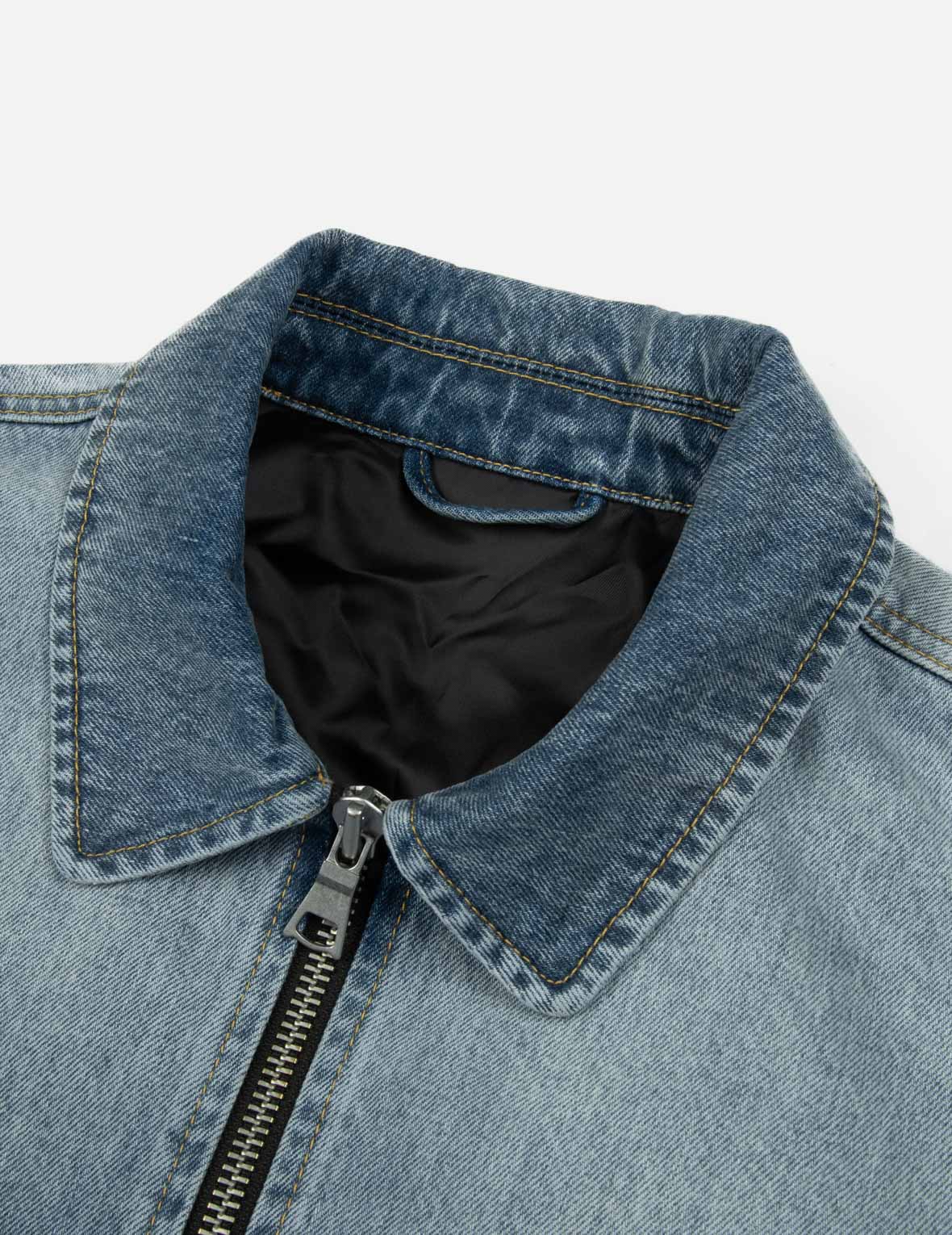 Logo Appliqué Embroidery Oversized Denim Bomber Jacket - Image 12