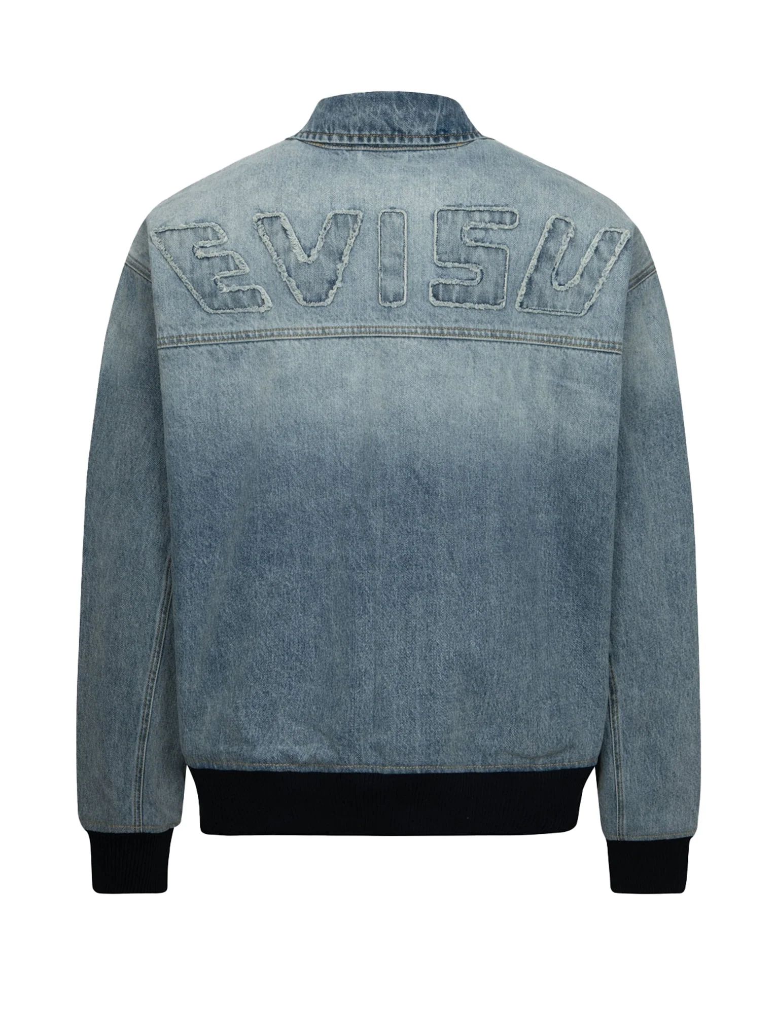 Logo Appliqué Embroidery Oversized Denim Bomber Jacket - Image 13