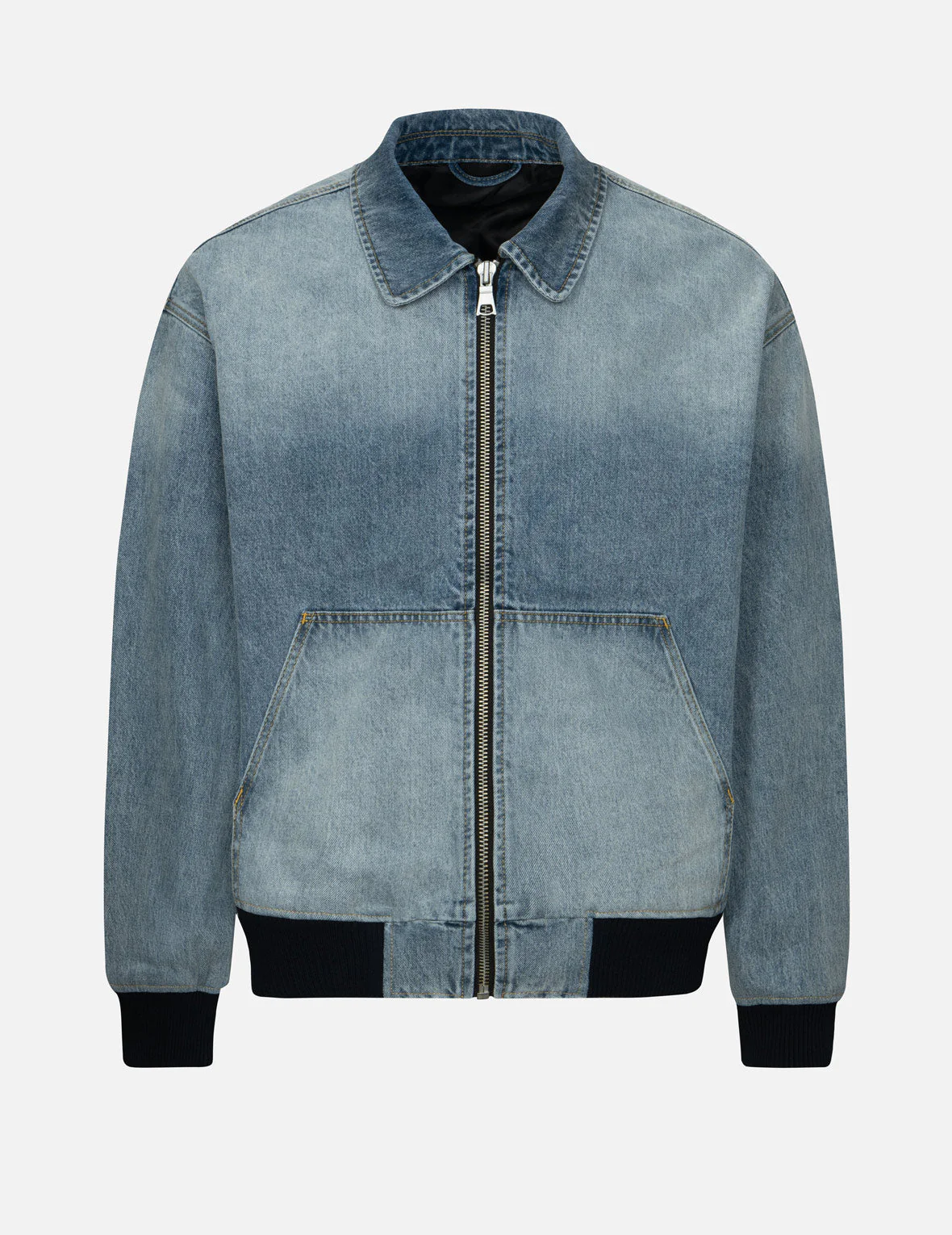 Logo Appliqué Embroidery Oversized Denim Bomber Jacket - Image 2