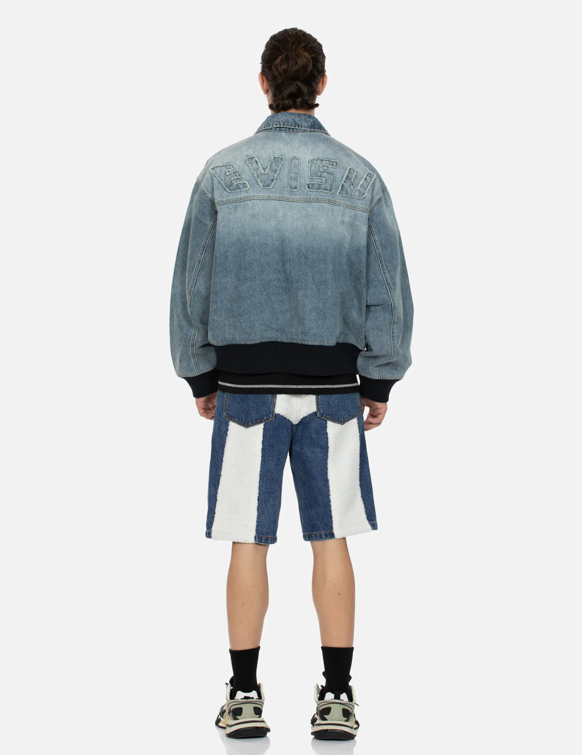 Logo Appliqué Embroidery Oversized Denim Bomber Jacket - Image 5