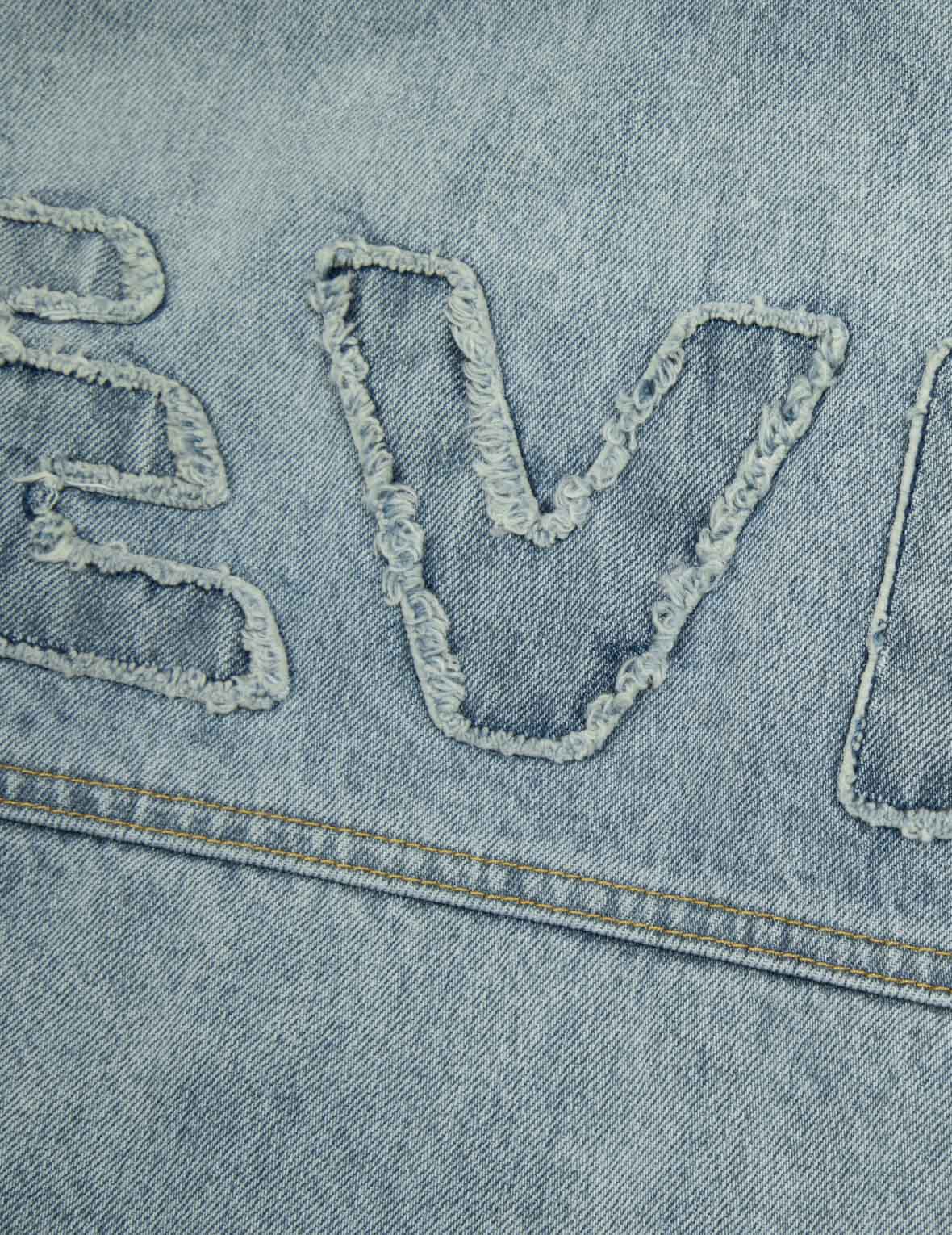 Logo Appliqué Embroidery Oversized Denim Bomber Jacket - Image 9