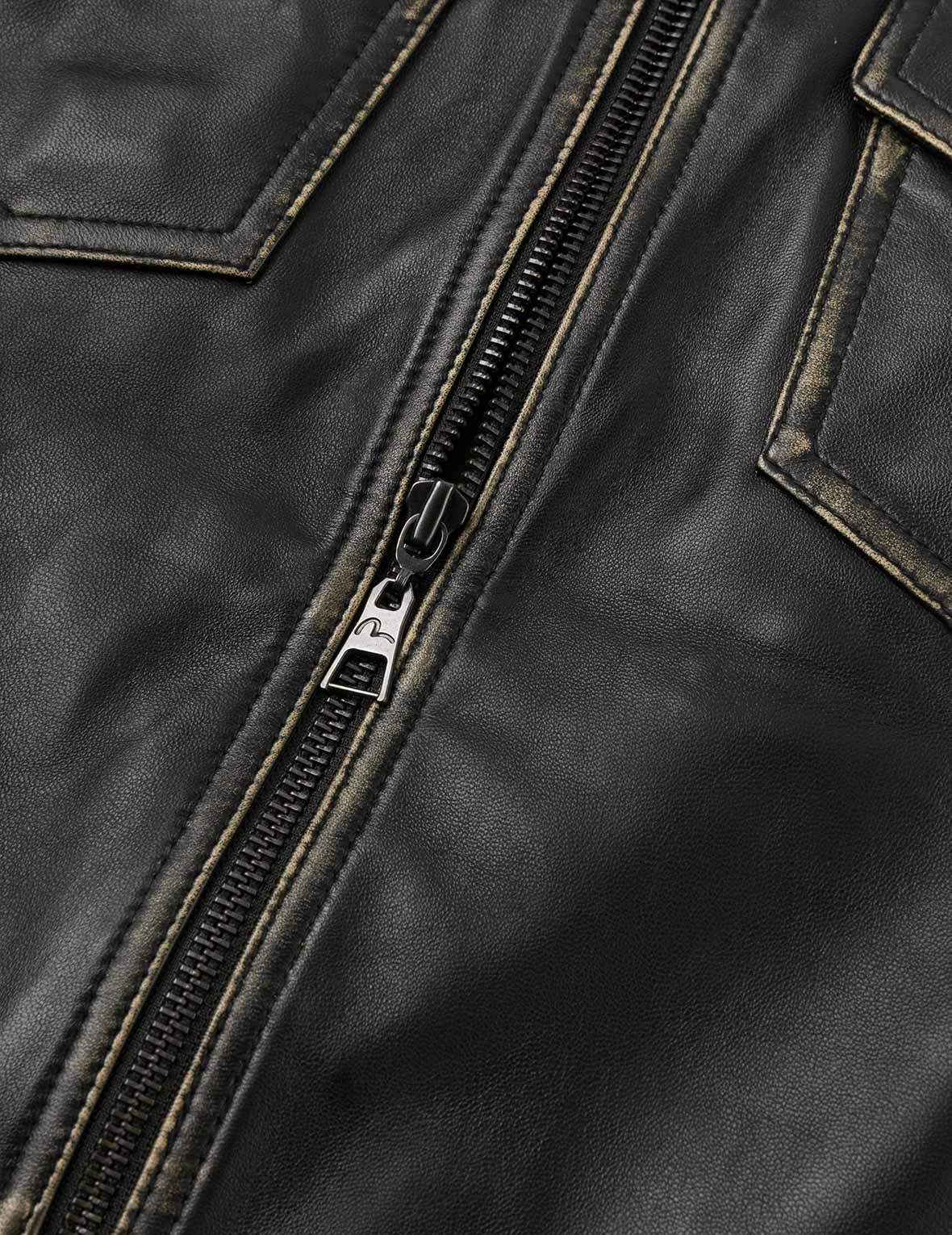 Logo Embossed Cropped Leather Jacket - Image 12