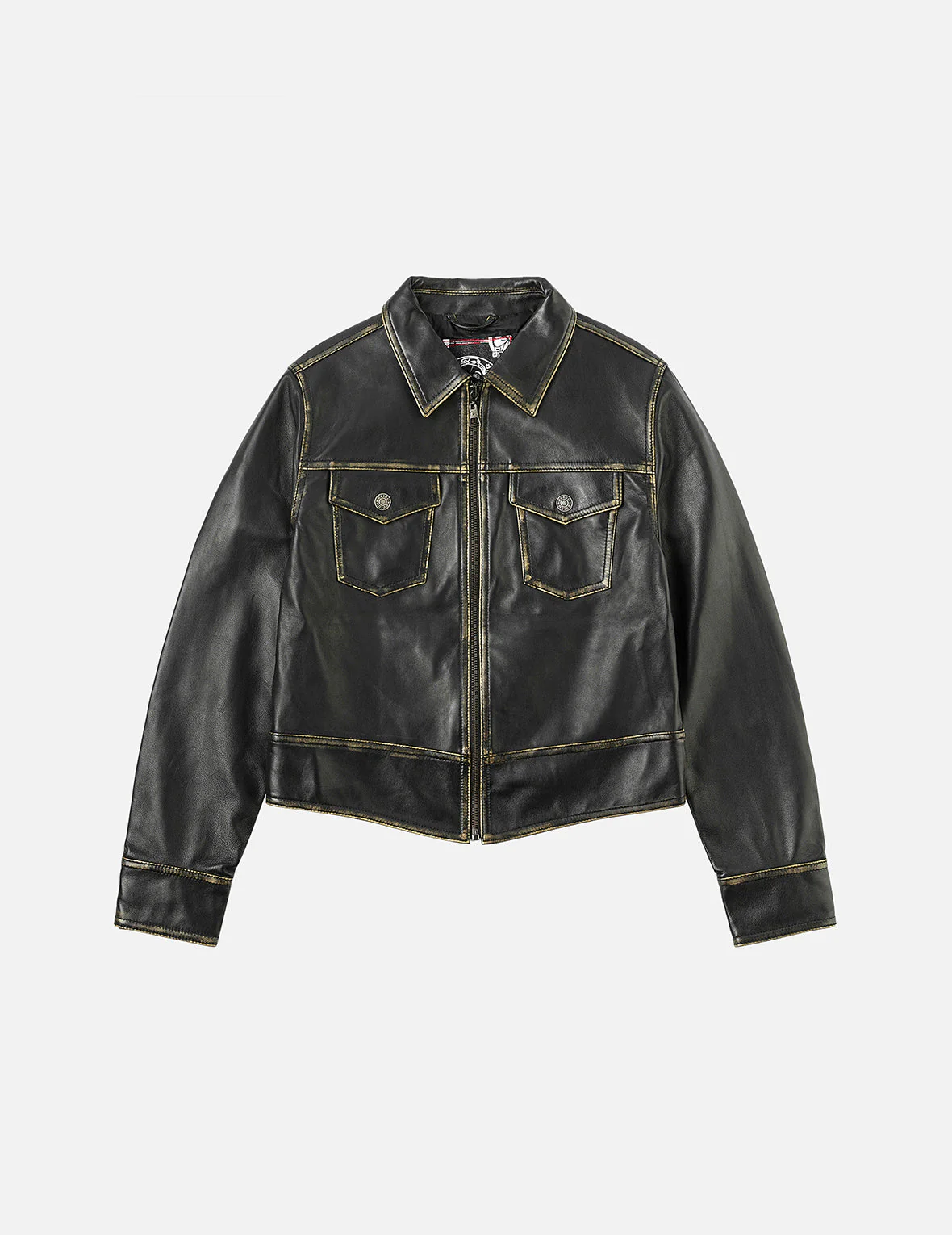 Logo Embossed Cropped Leather Jacket - Image 3