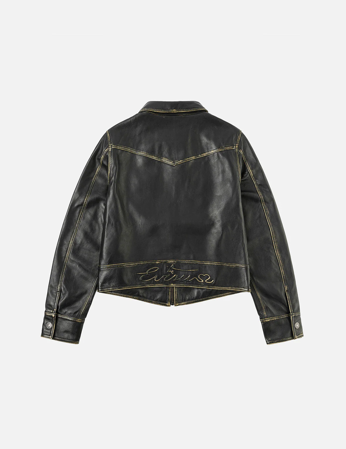 Logo Embossed Cropped Leather Jacket - Image 4