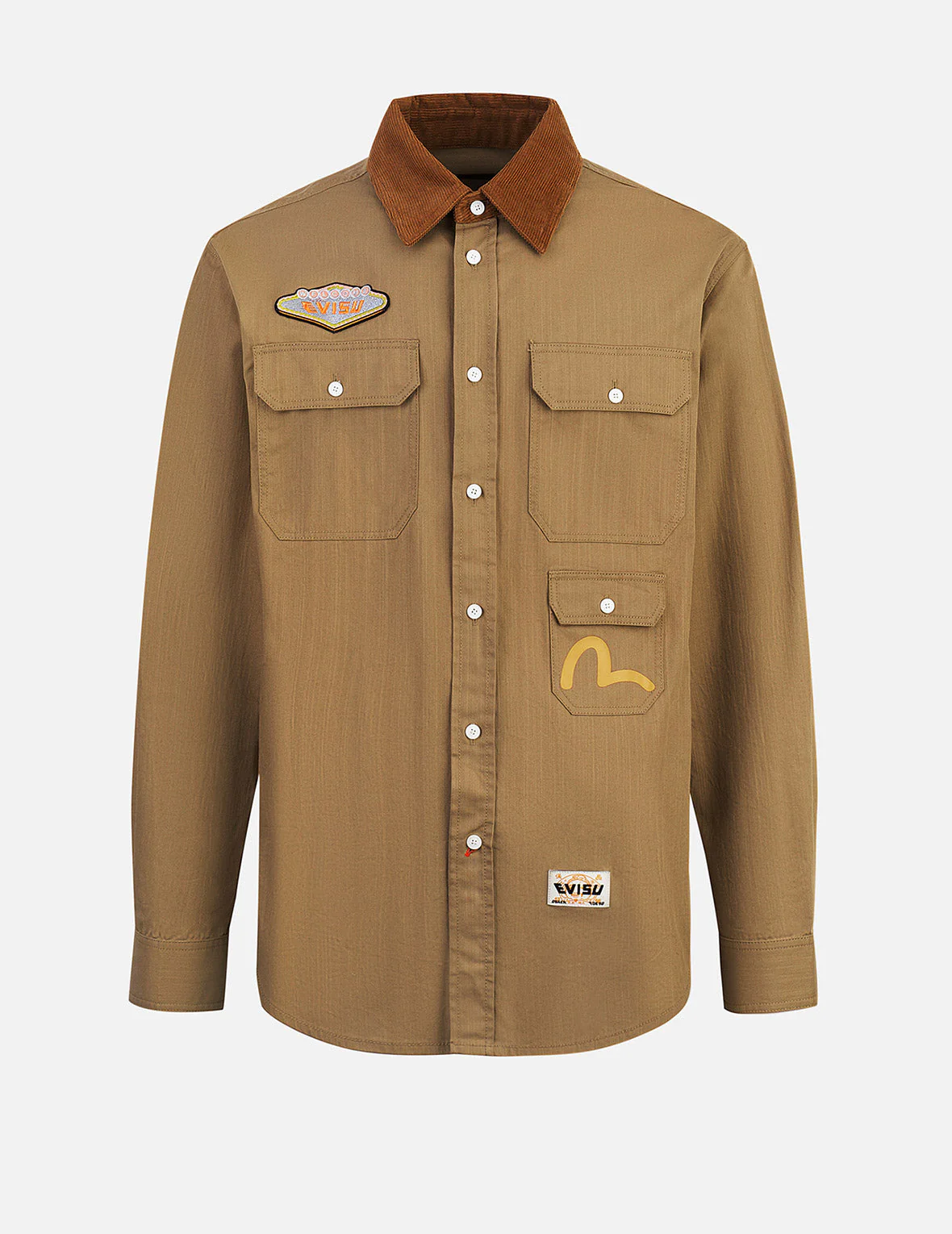 Logo Embroidery and Multi-Pocket Relax Fit Long Sleeve Shirt