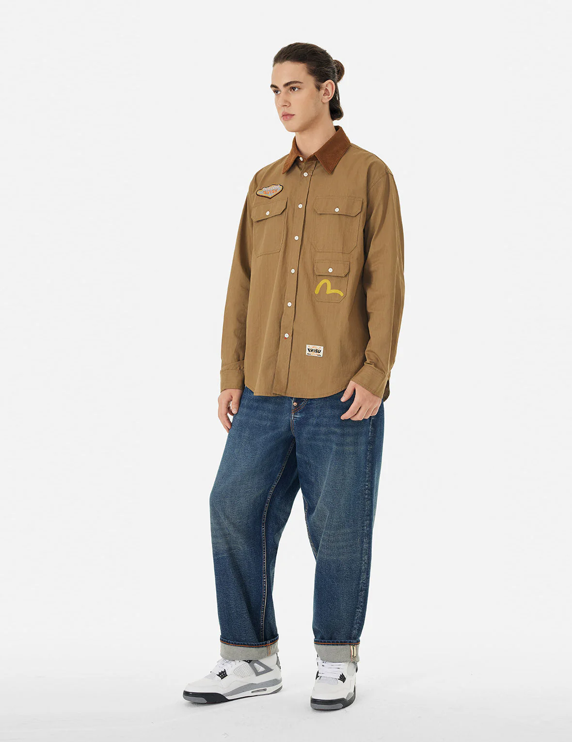 Logo Embroidery and Multi-Pocket Relax Fit Long Sleeve Shirt - Image 3