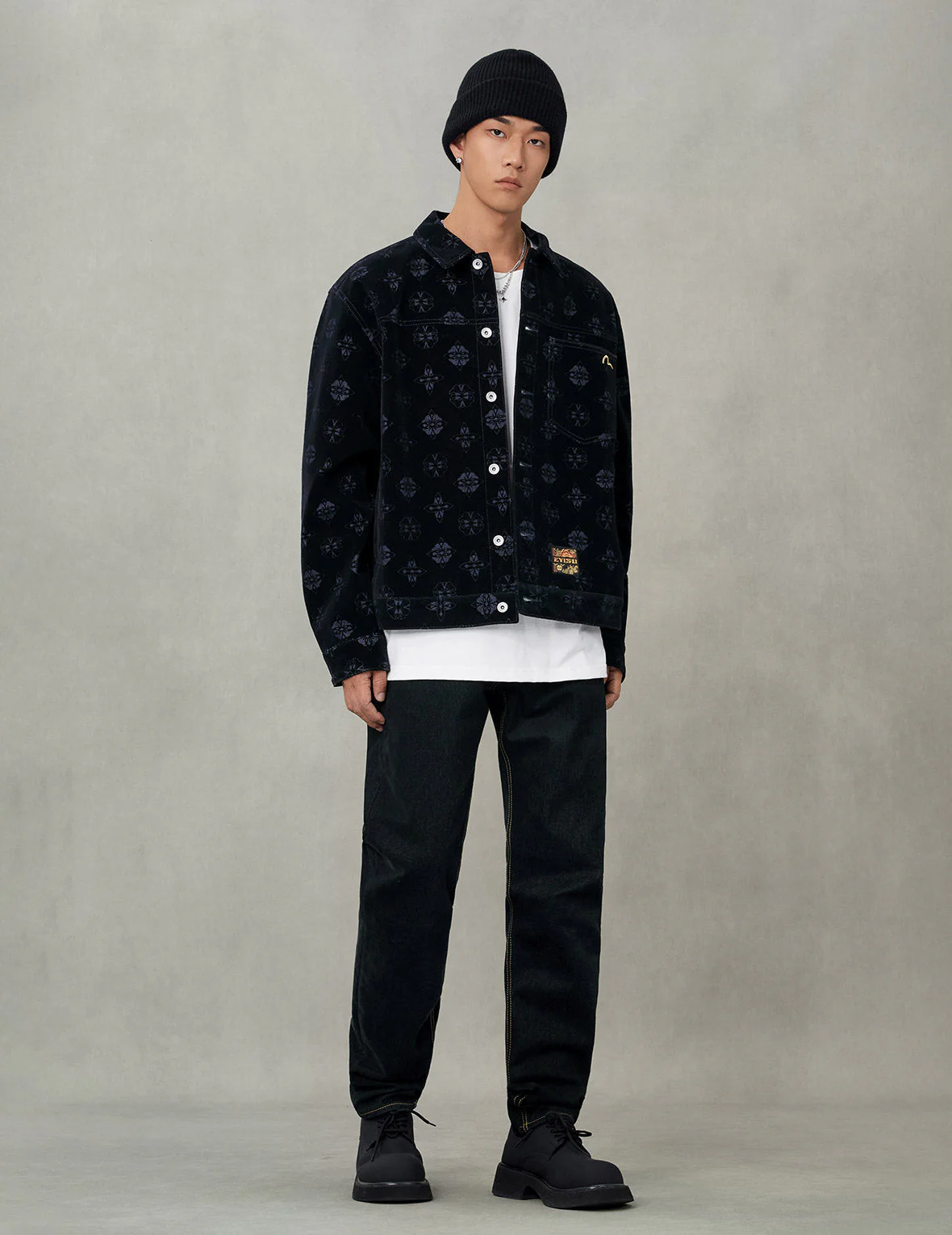 Logo Embroidery and Seagull Print Taper Fit Jeans #2017 - Image 5