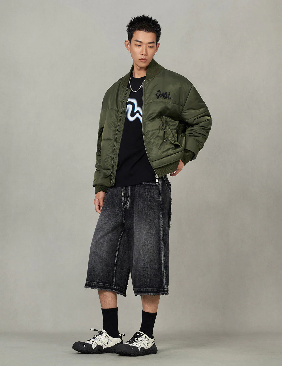 Logo Embroidery Fashion Fit Bomber Jacket - Image 5