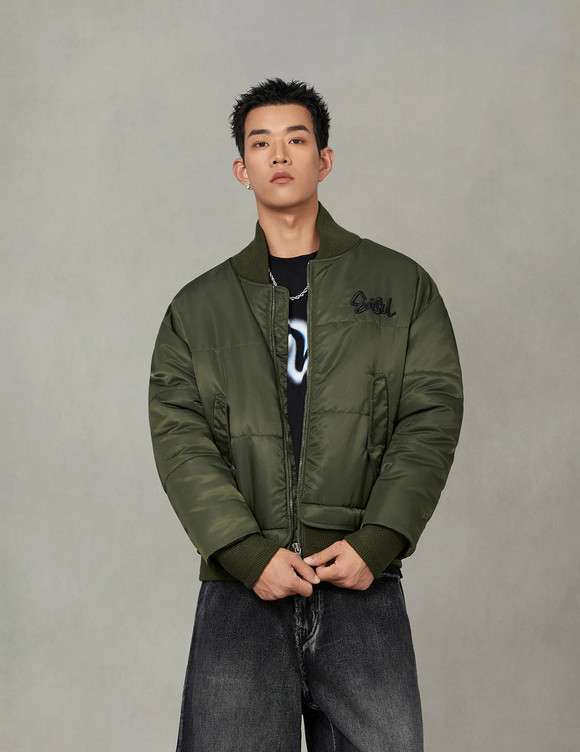 Logo Embroidery Fashion Fit Bomber Jacket - Image 7