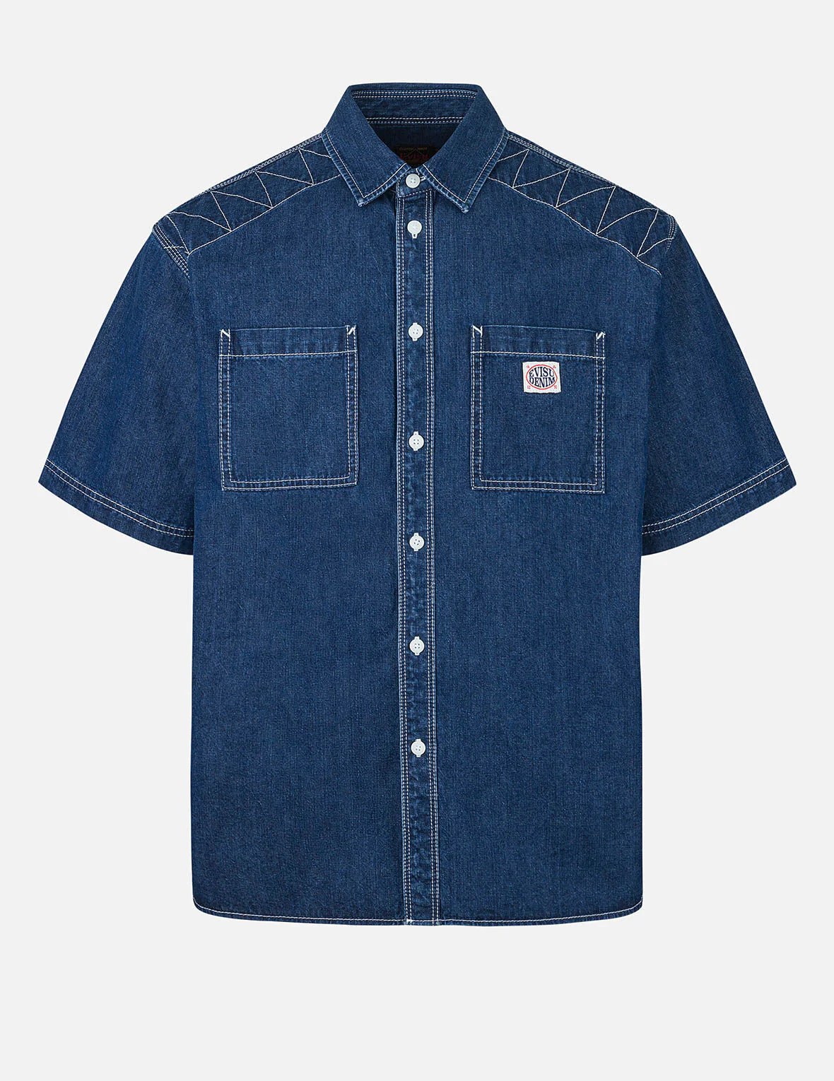 Logo Embroidery Fashion Fit Denim Short-Sleeves Shirt - Image 2
