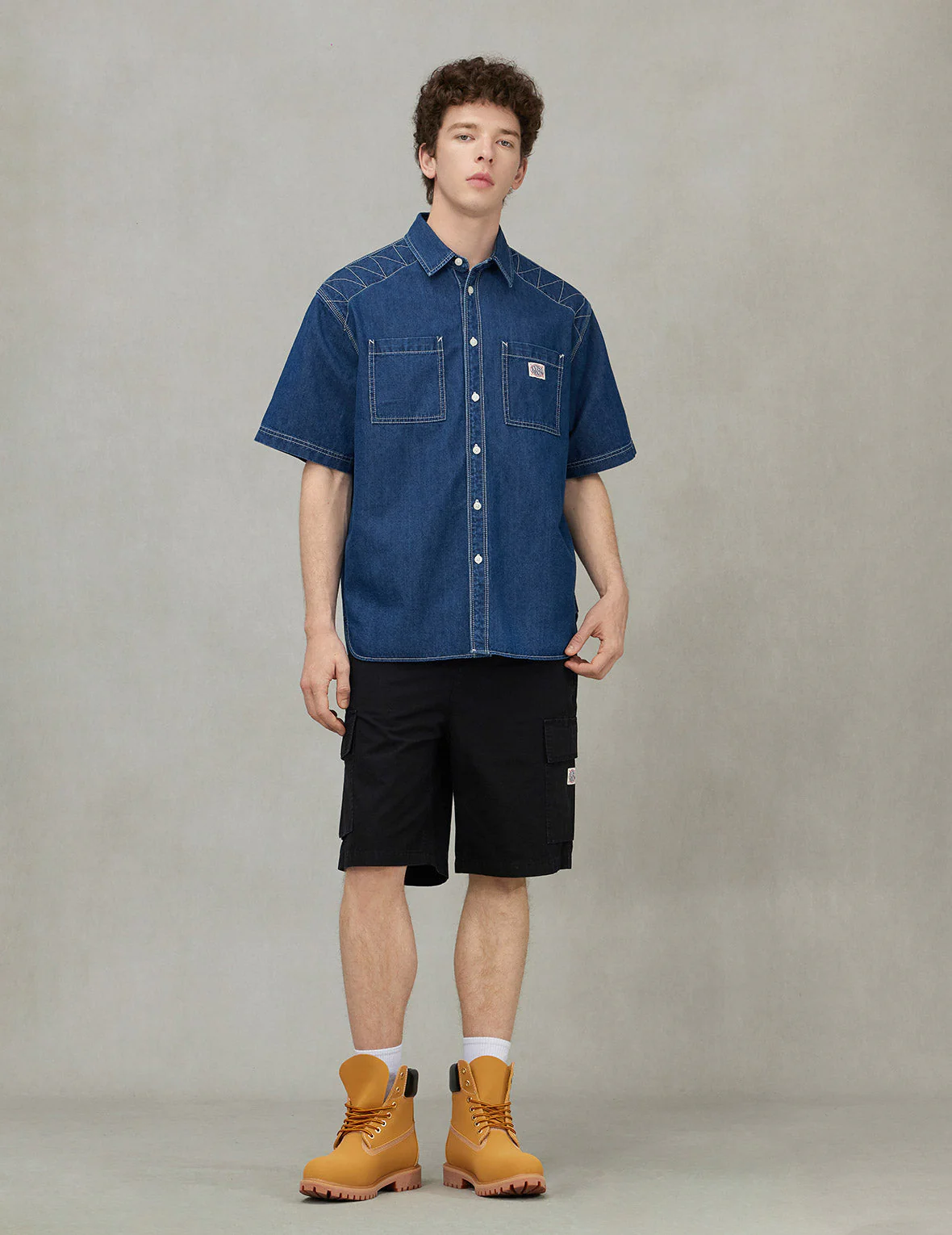 Logo Embroidery Fashion Fit Denim Short-Sleeves Shirt - Image 3