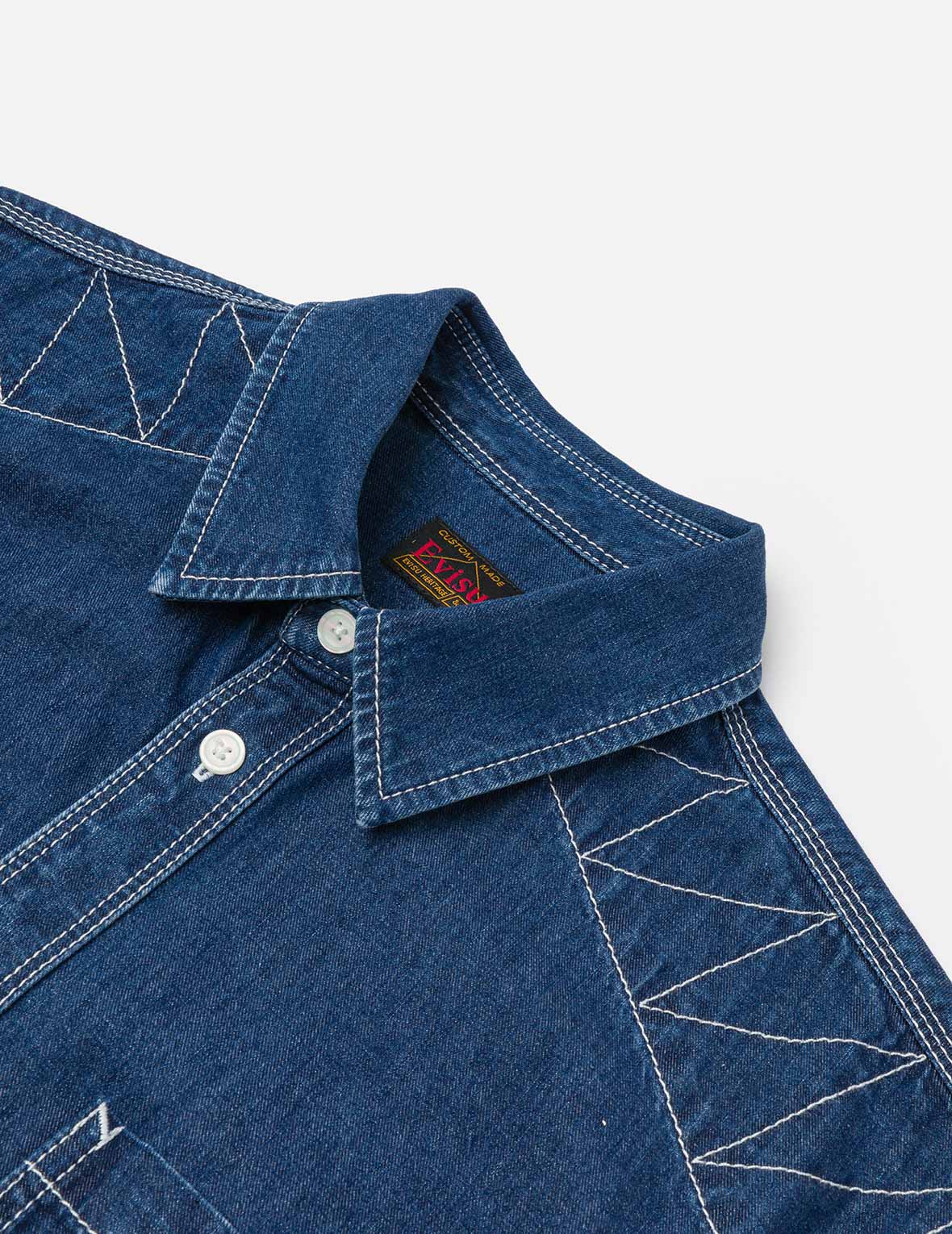 Logo Embroidery Fashion Fit Denim Short-Sleeves Shirt - Image 6