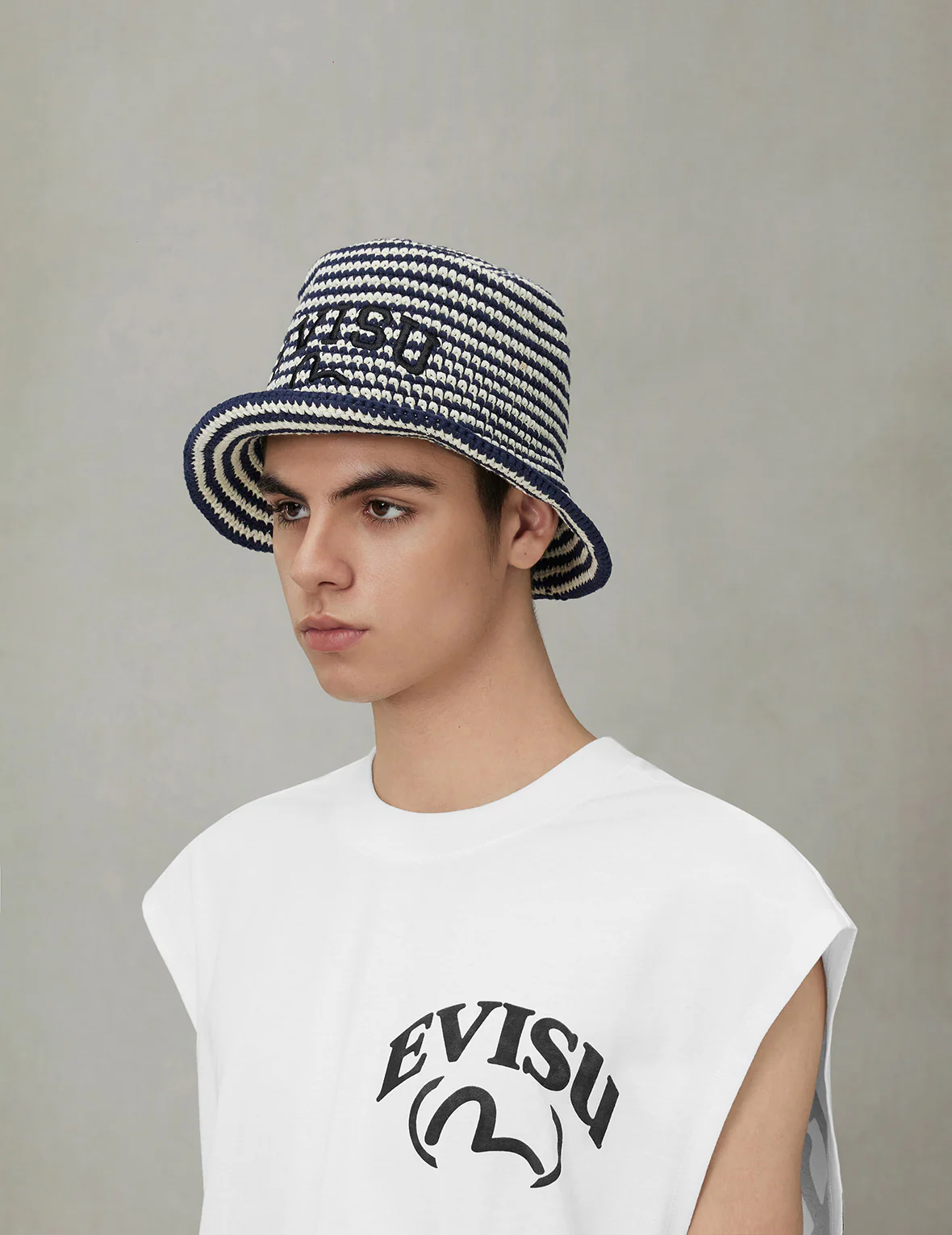 Logo Embroidery Striped Knitted Bucket Hat - Image 3