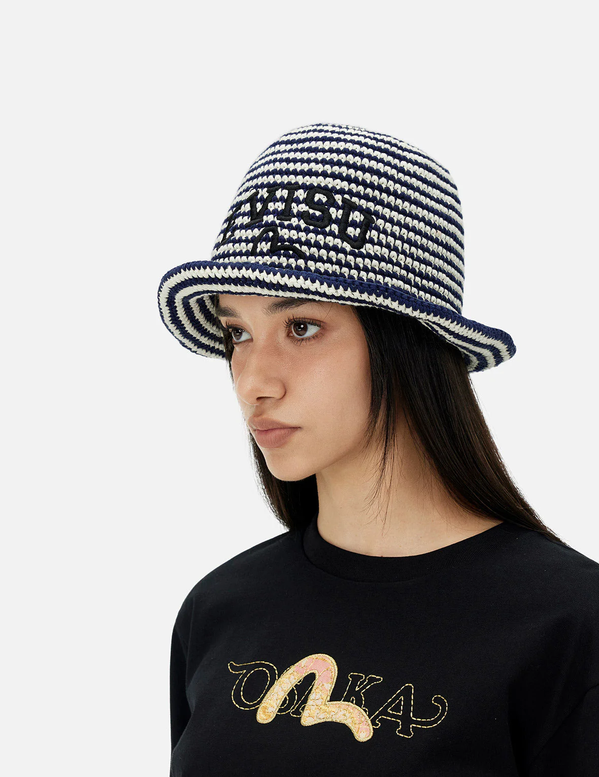 Logo Embroidery Striped Knitted Bucket Hat - Image 5