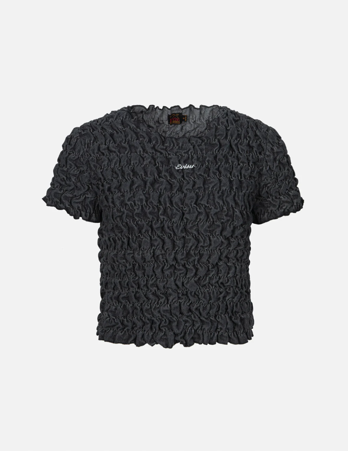 Logo Metal Trim Cropped Textured Denim Top