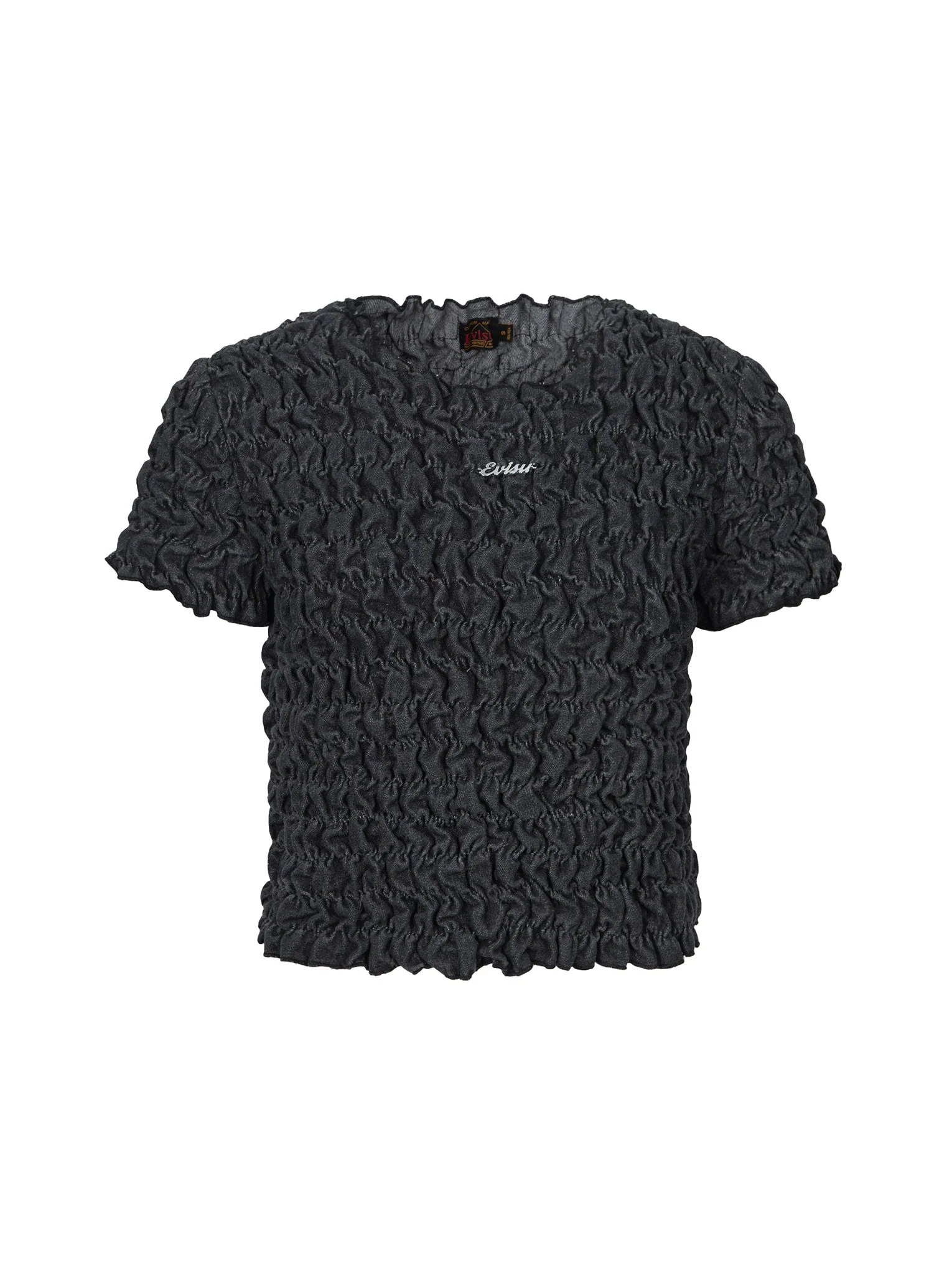 Logo Metal Trim Cropped Textured Denim Top - Image 11