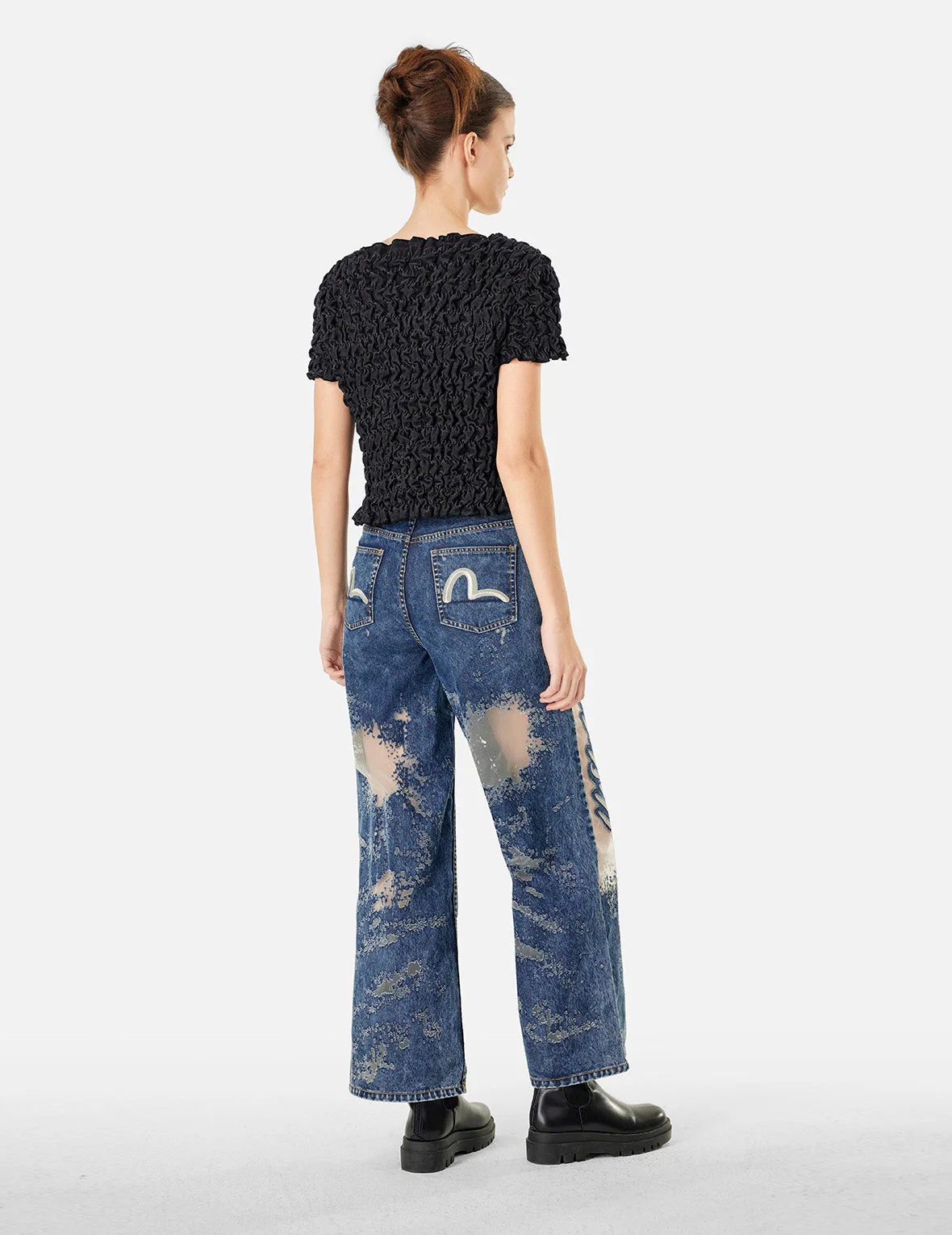 Logo Metal Trim Cropped Textured Denim Top - Image 4