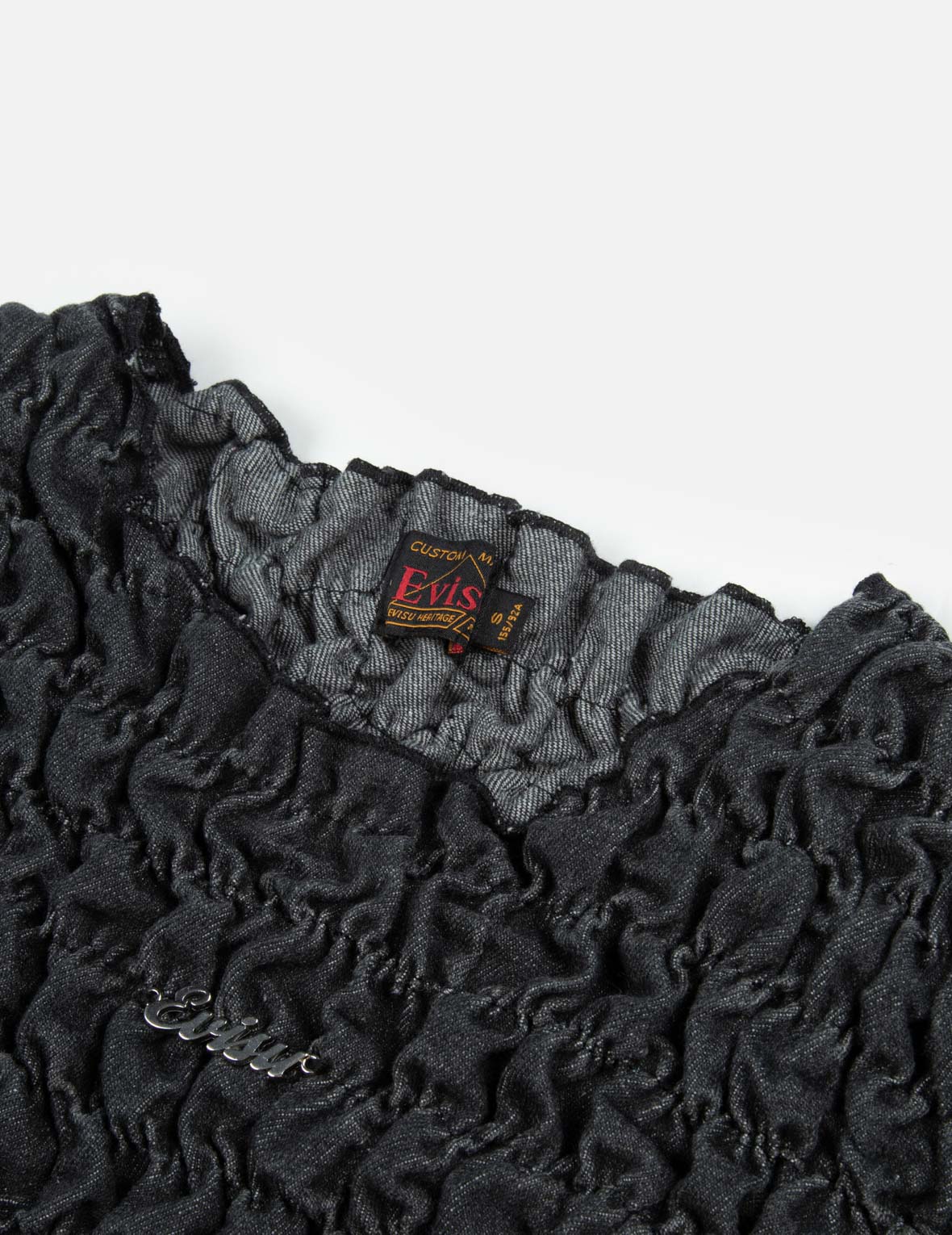Logo Metal Trim Cropped Textured Denim Top - Image 7