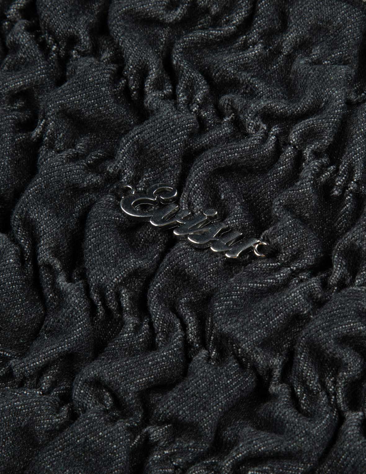 Logo Metal Trim Cropped Textured Denim Top - Image 8