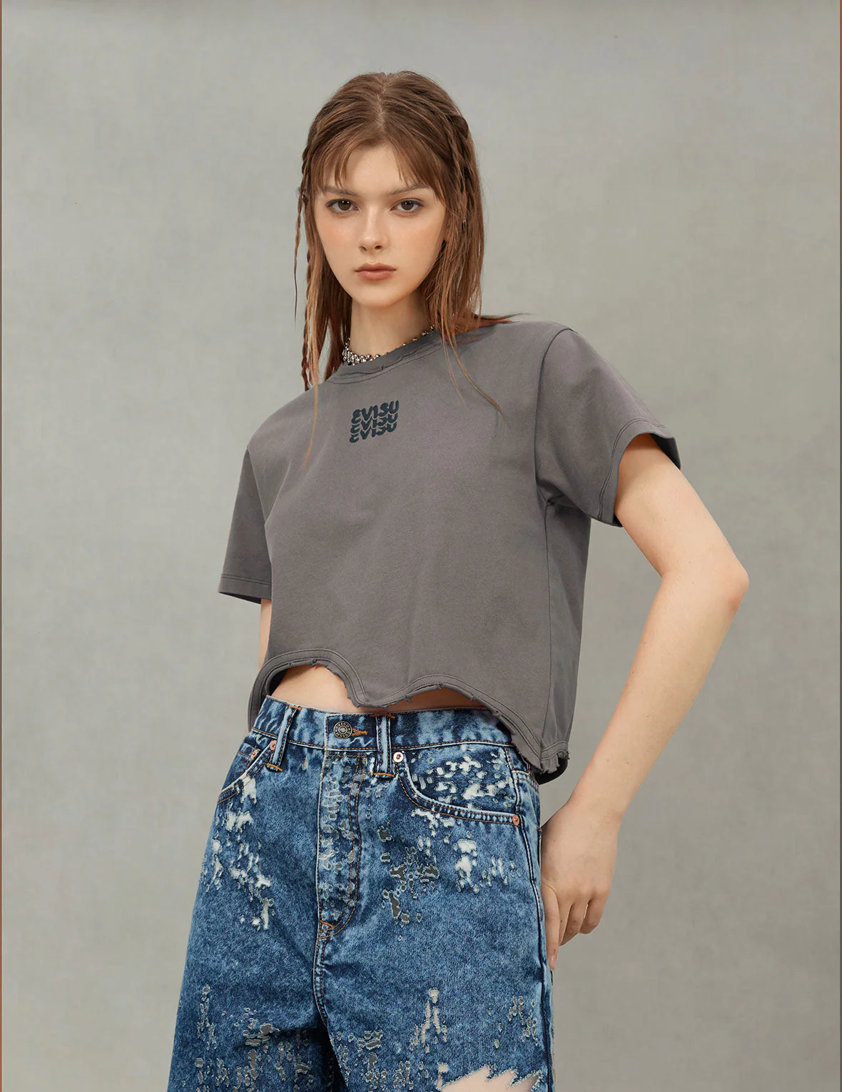 Logo Print and Distressed Detail Fashion Fit T-Shirt - Image 13
