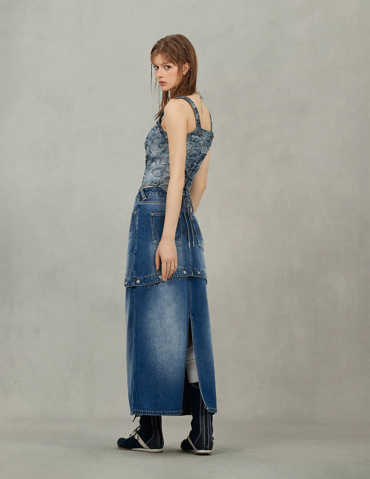 Logo Print Fashion Fit Detachable Denim Skirt - Image 6