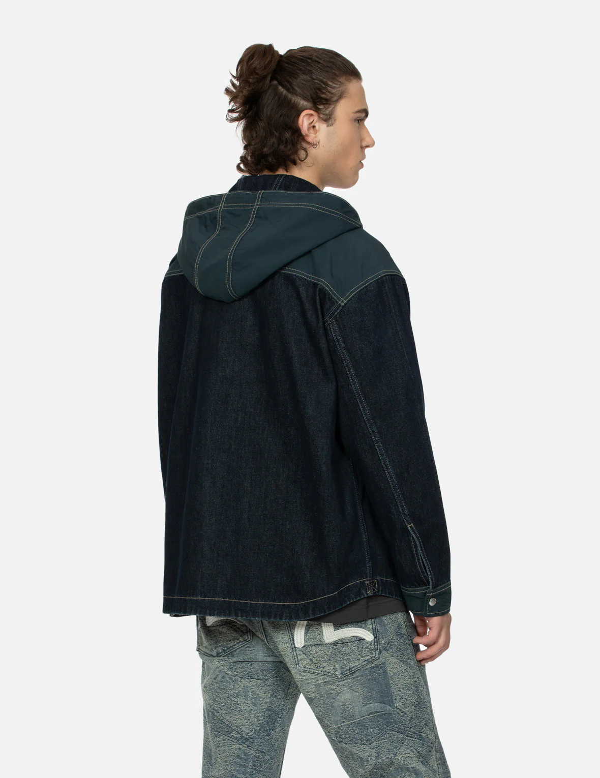 Logo Print Loose Fit Hooded Denim Shirt Jacket - Image 8