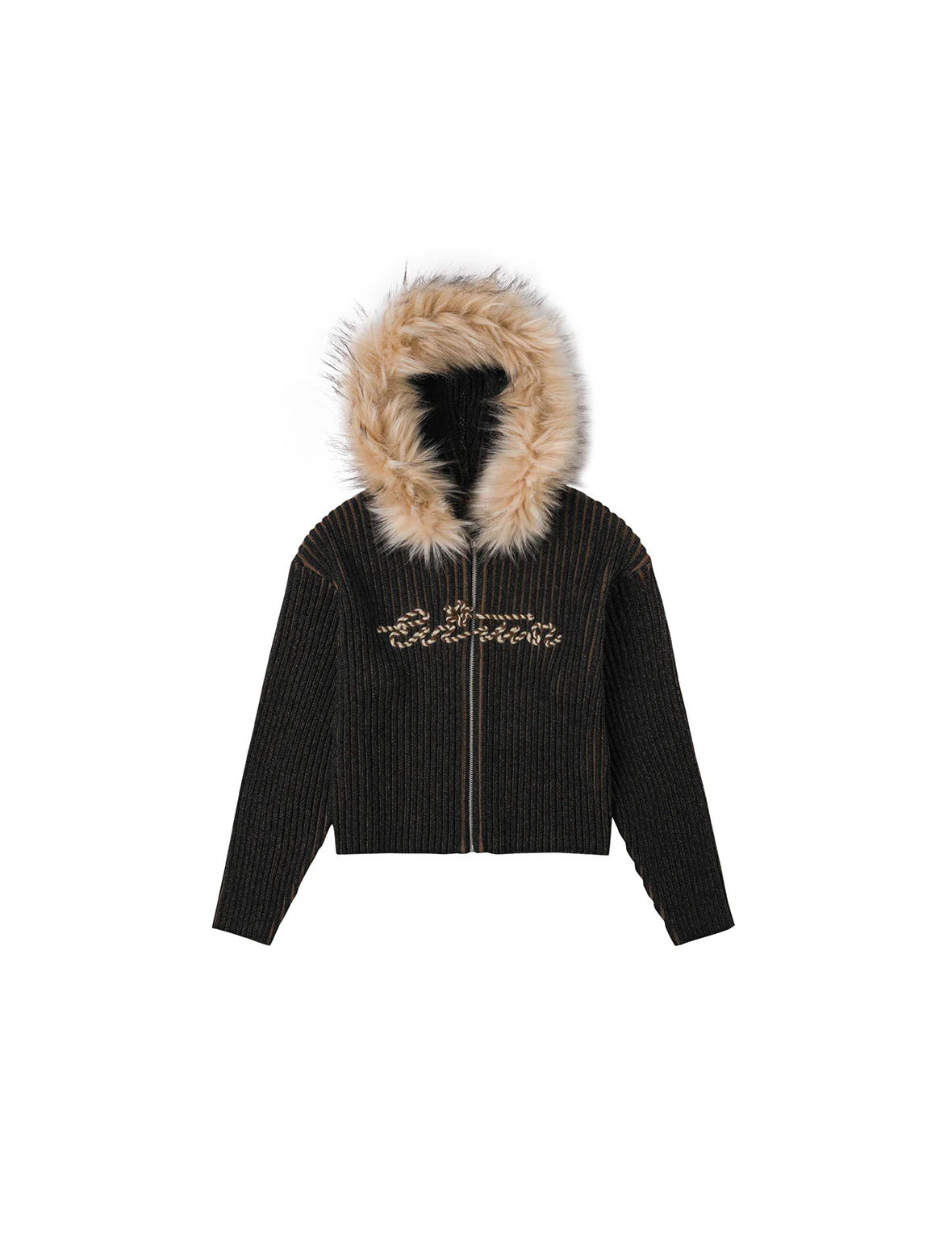 Logo Rope Embroidery Regular Fit Knitted Jacket with Hooded - Image 13