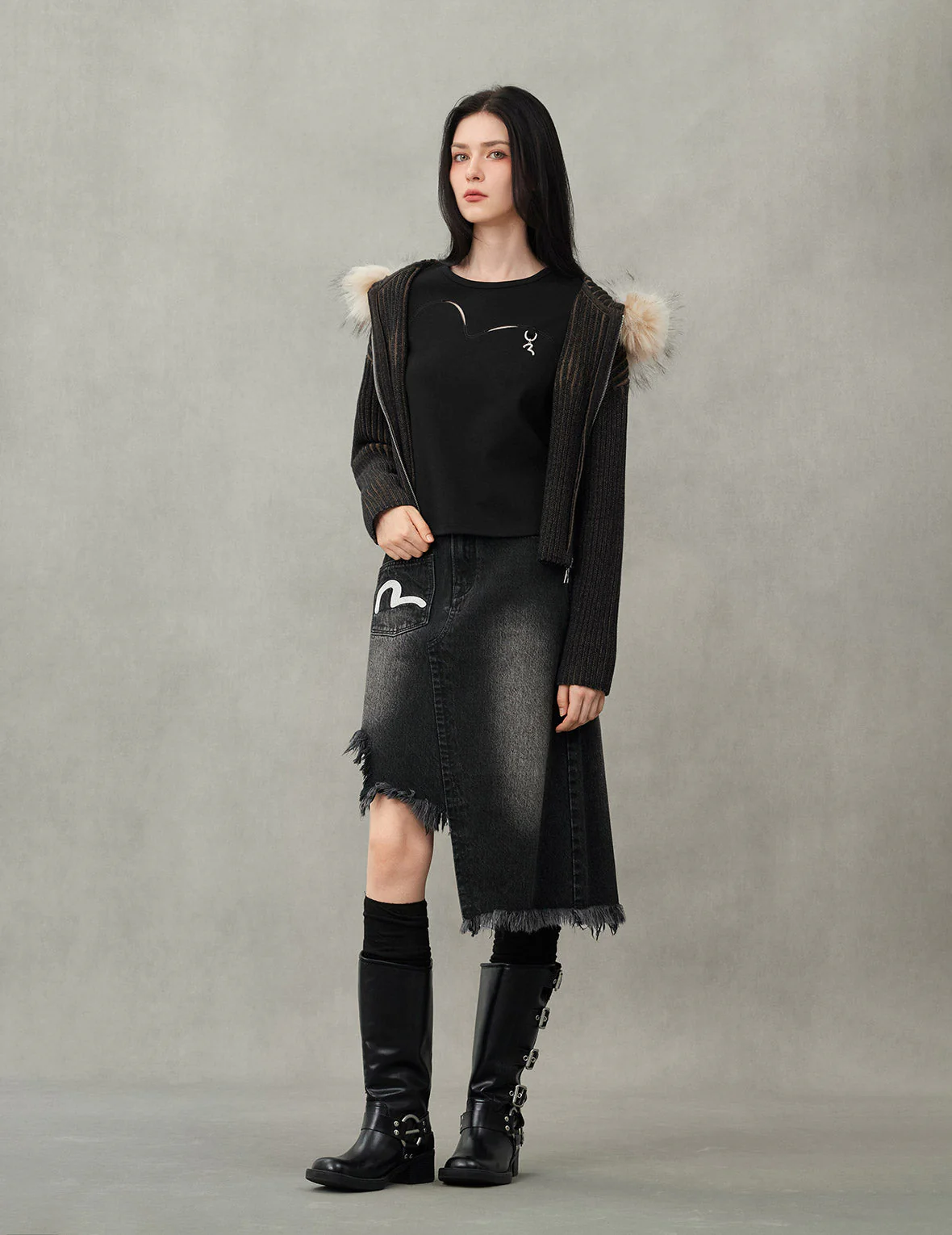 Logo Rope Embroidery Regular Fit Knitted Jacket with Hooded - Image 5