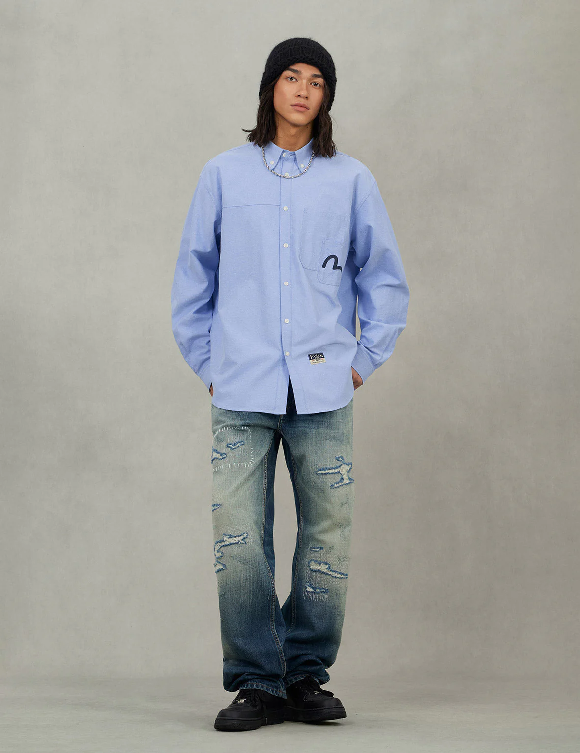 Logo Sashiko and Seagull Print Relax Fit Long-sleeve Shirt - Image 5