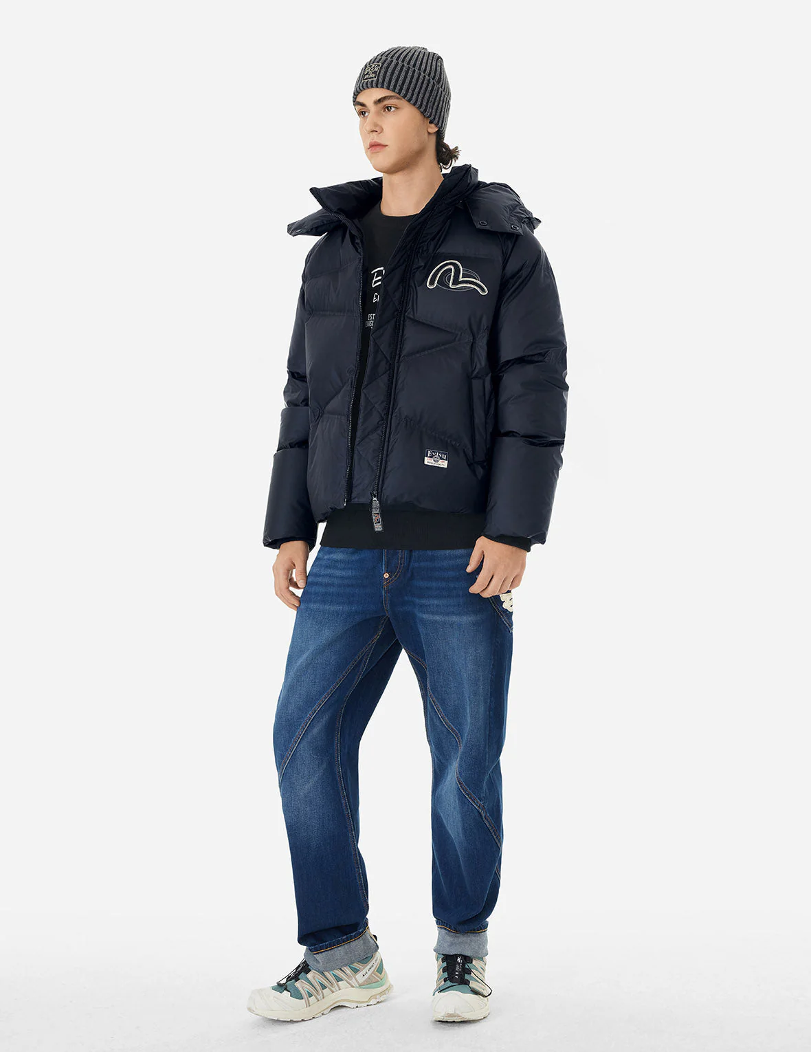 Logos and "Wheel of Wisdom" Embroidery Fashion Fit Down Jacket - Image 4