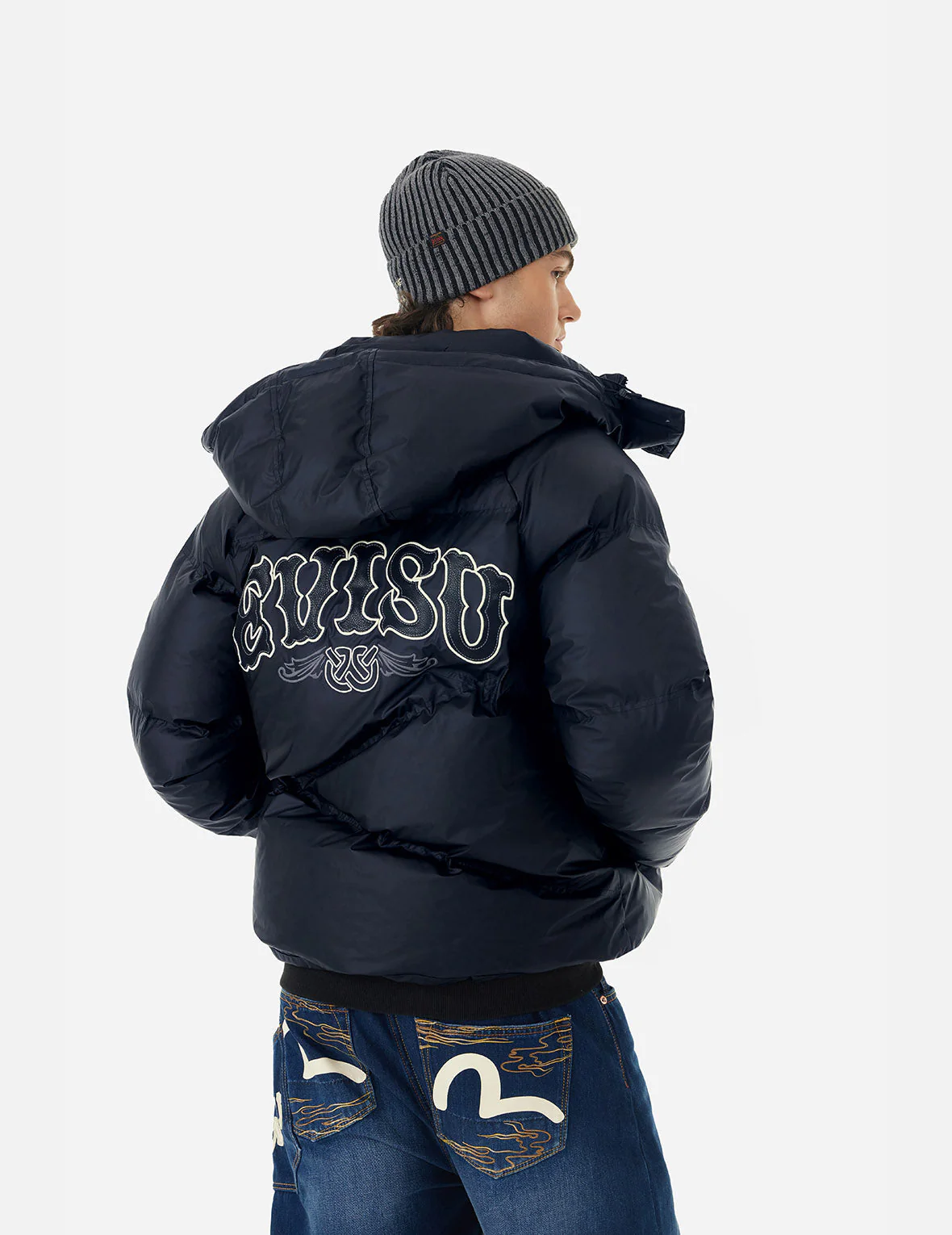 Logos and "Wheel of Wisdom" Embroidery Fashion Fit Down Jacket - Image 5