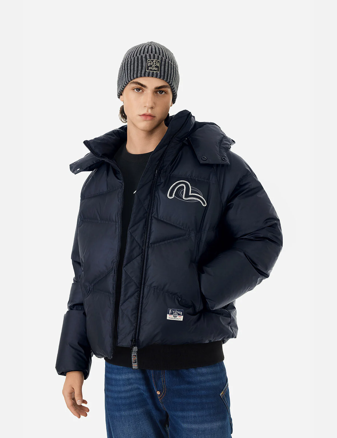 Logos and "Wheel of Wisdom" Embroidery Fashion Fit Down Jacket - Image 6