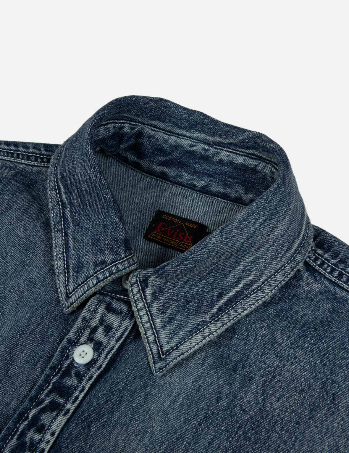 Lucky Slot Machine and Daruma Print Relax Fit Denim Shirt - Image 10