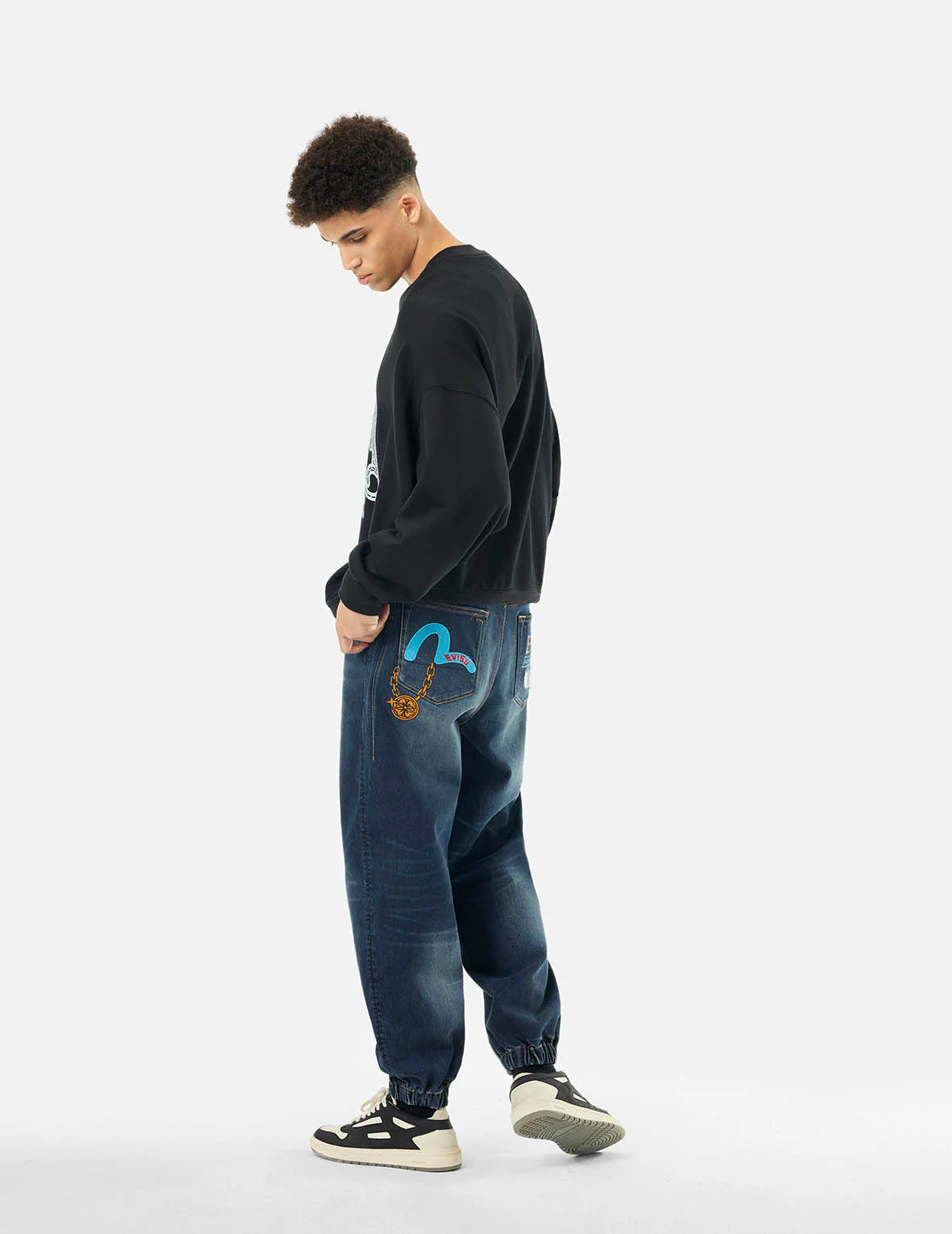 Multi-designed Pattern Baggy Denim Joggers - Image 3