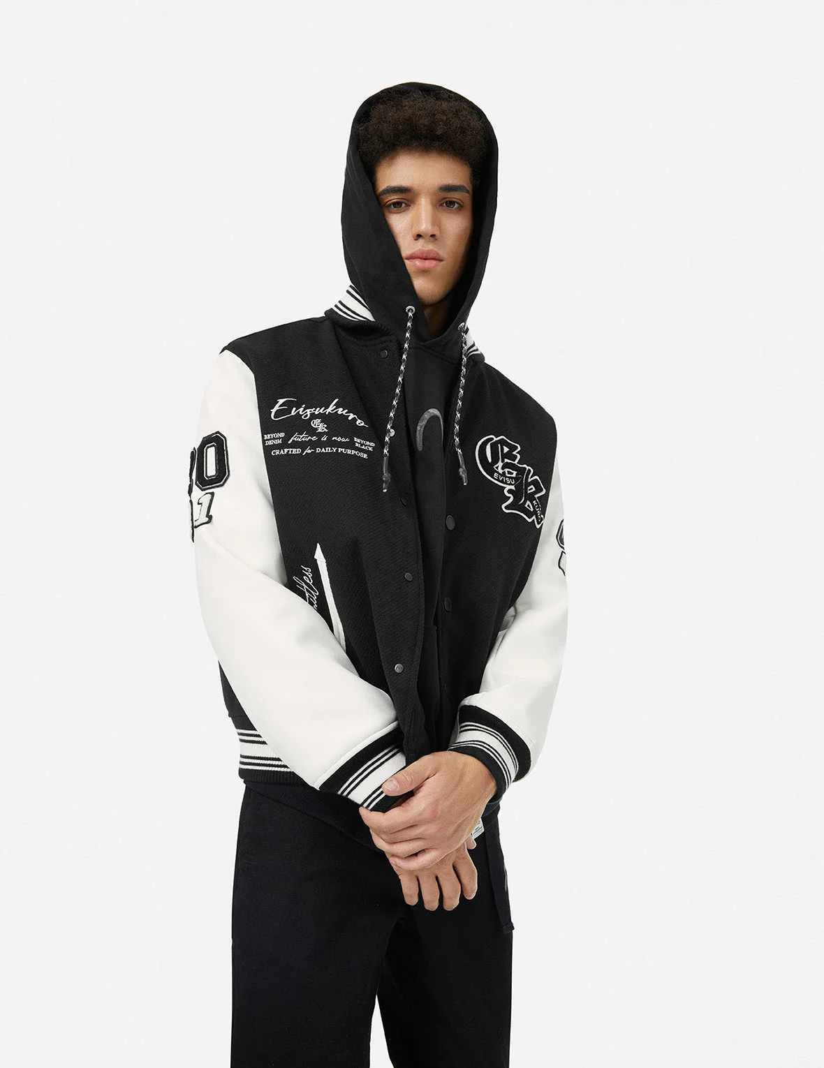 Multi Logo Badge Embroidery Relax Fit Padded Baseball Jacket - Image 5