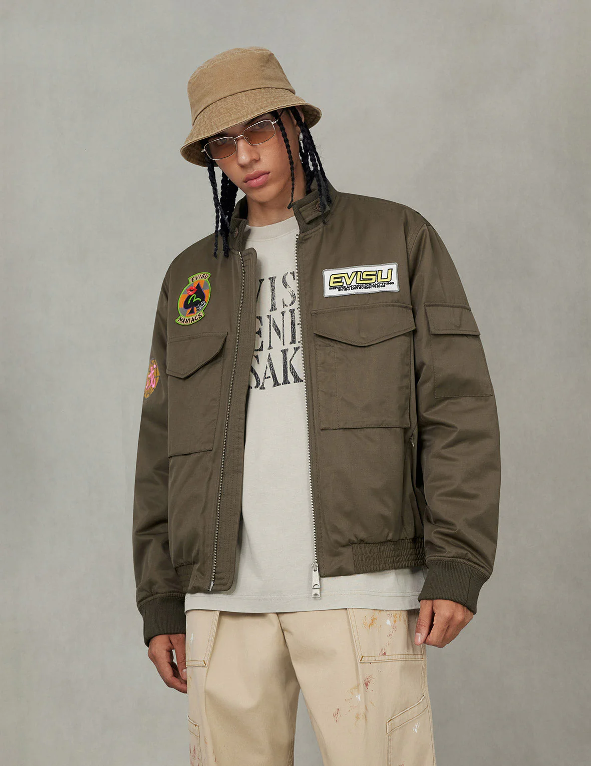 Multi Logo Badges Embroidery Regular Fit Padded Bomber Jacket - Image 13