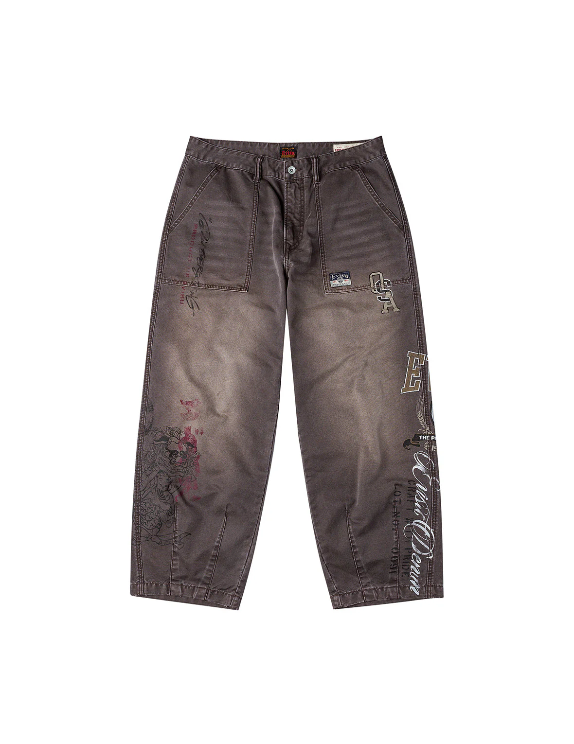 Multi Logos Print Balloon Fit Washed Woven Pants - Image 2