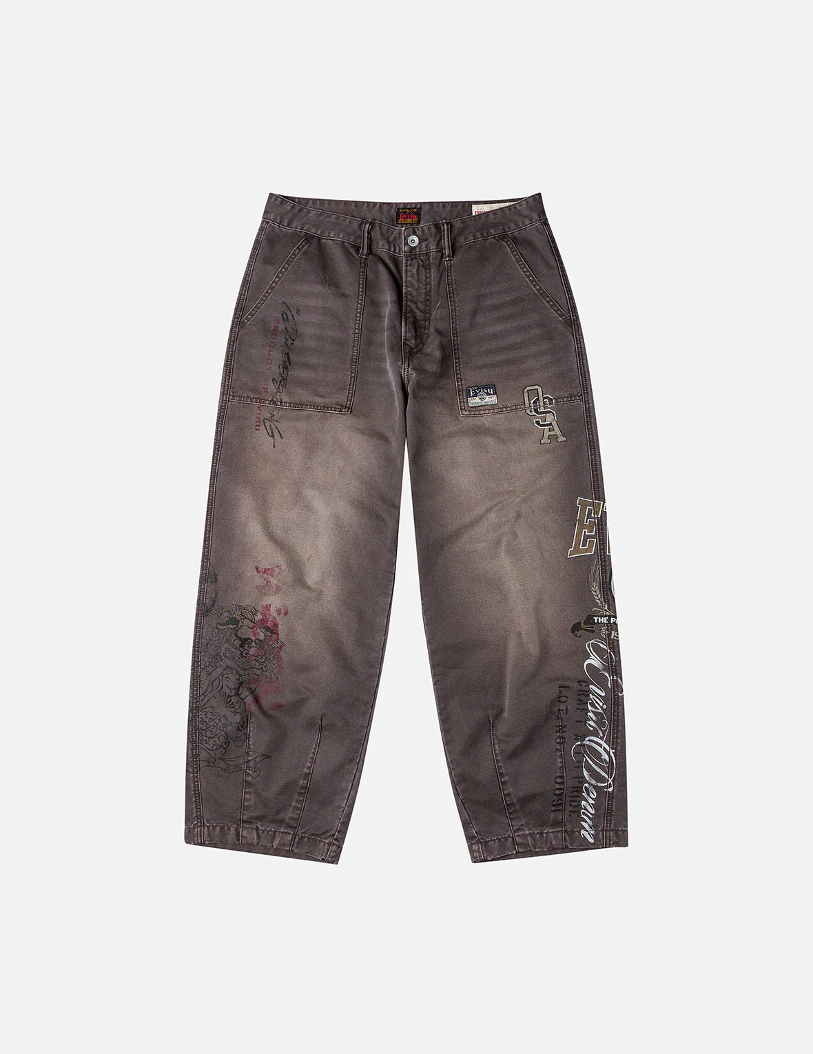Multi Logos Print Balloon Fit Washed Woven Pants - Image 6