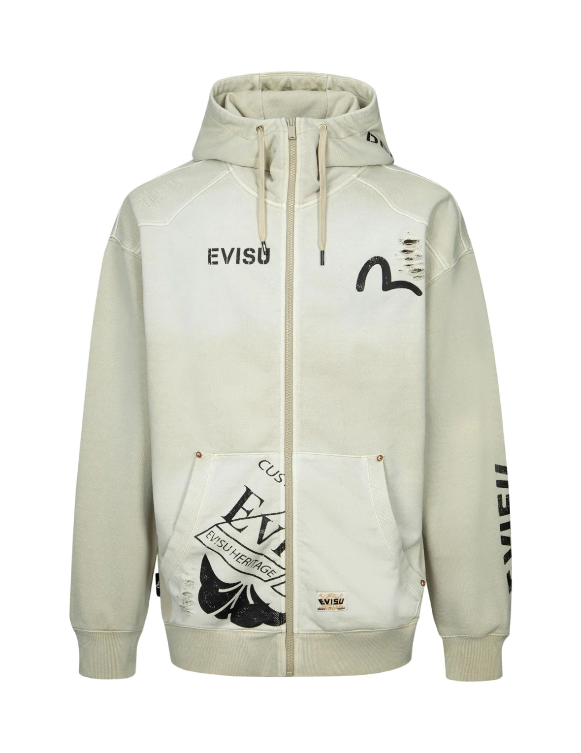 Multi Logos Print Loose Fit Washed Zip-Up Hoodie - Image 11