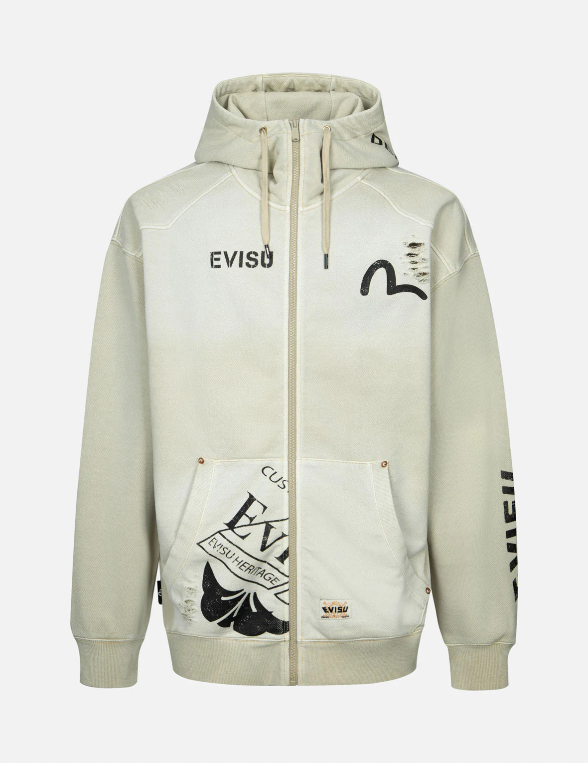 Multi Logos Print Loose Fit Washed Zip-Up Hoodie - Image 12