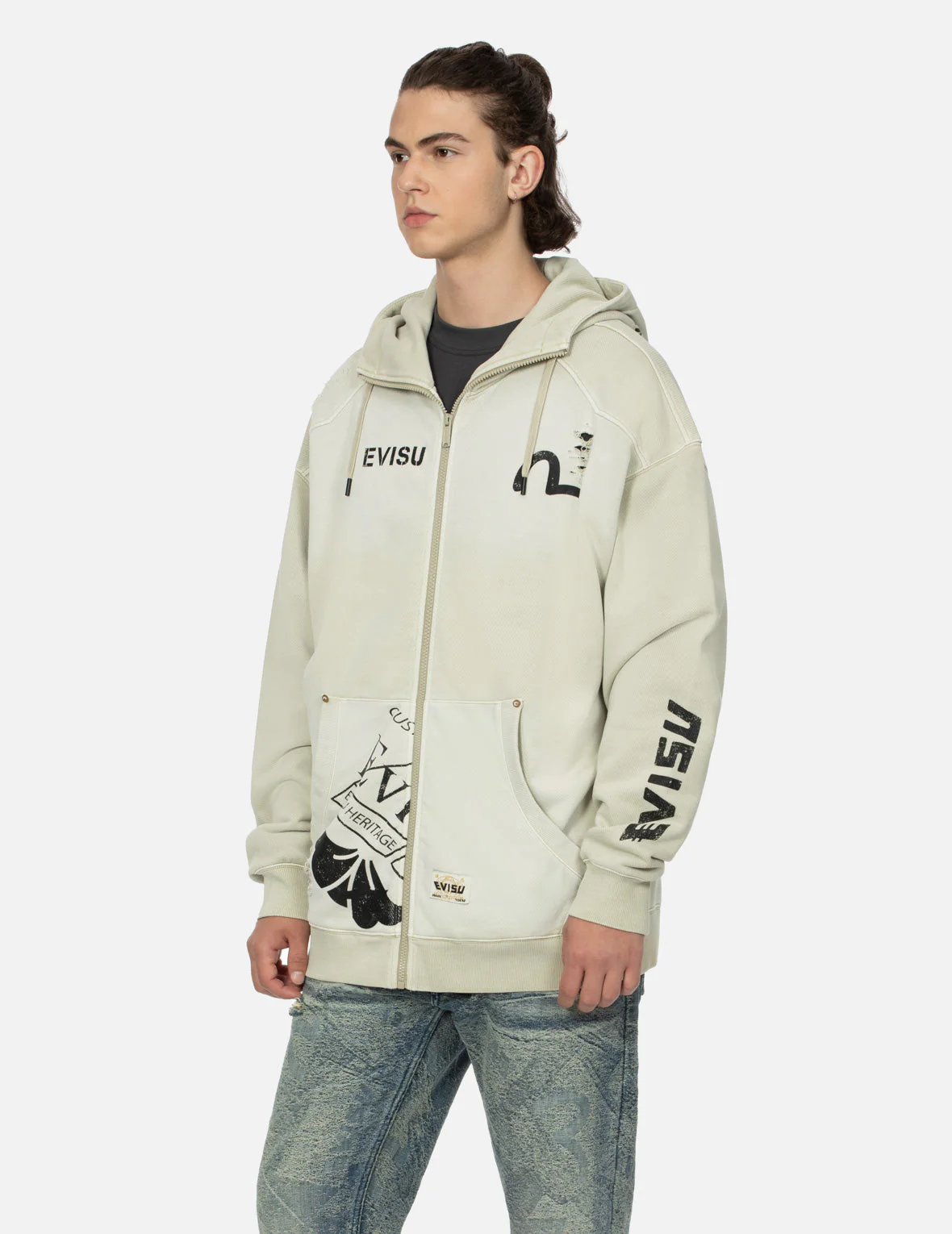 Multi Logos Print Loose Fit Washed Zip-Up Hoodie - Image 18
