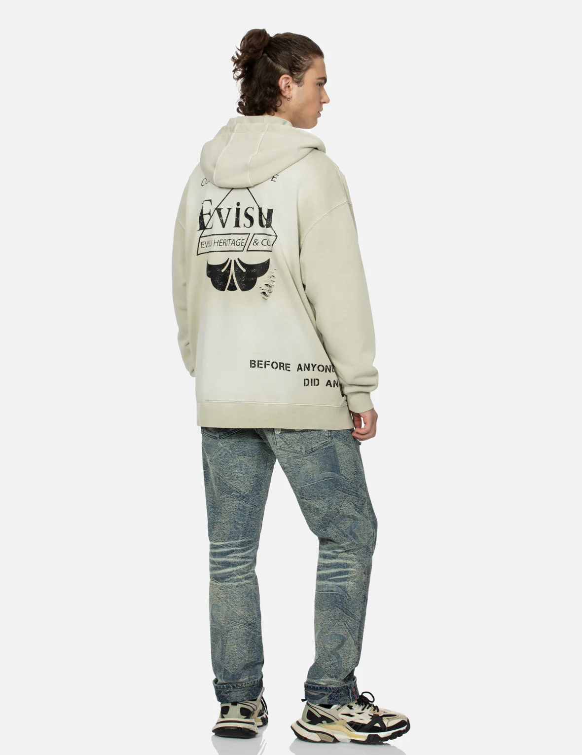 Multi Logos Print Loose Fit Washed Zip-Up Hoodie - Image 4