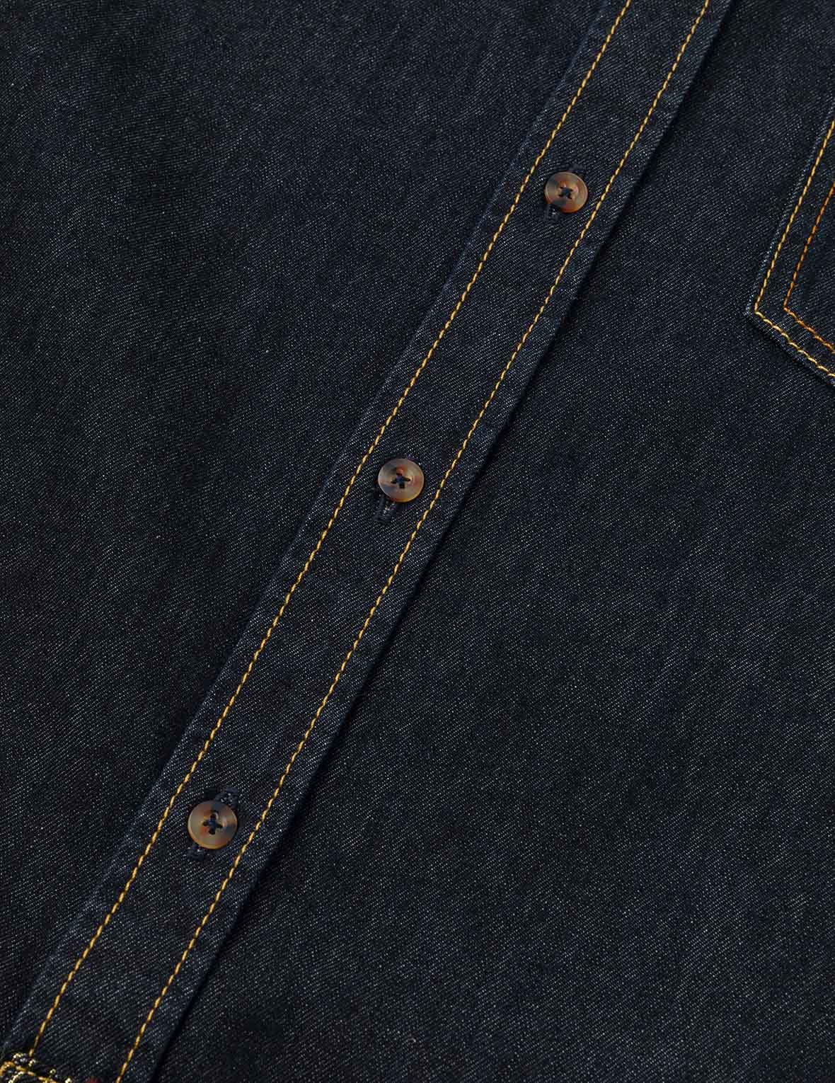 Multi-pocket and Barcode Seagull Embroidery Regular Fit Denim Shirt - Image 10