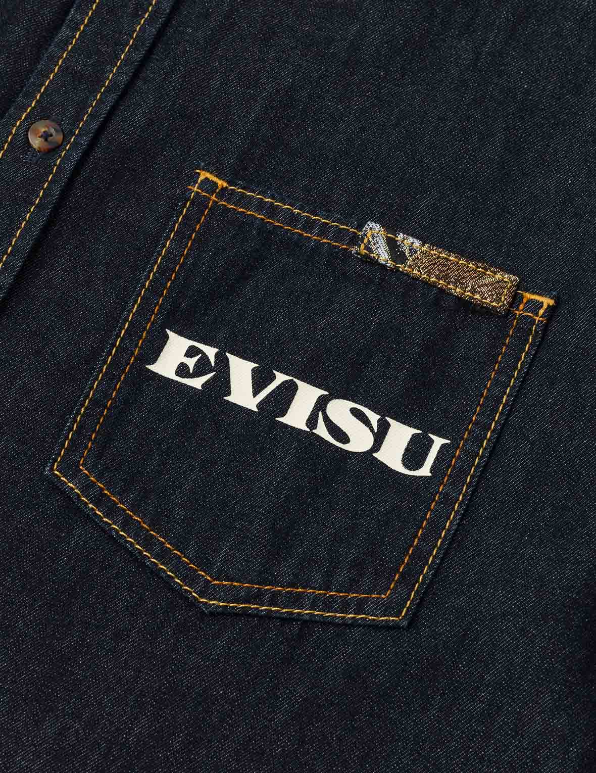Multi-pocket and Barcode Seagull Embroidery Regular Fit Denim Shirt - Image 7